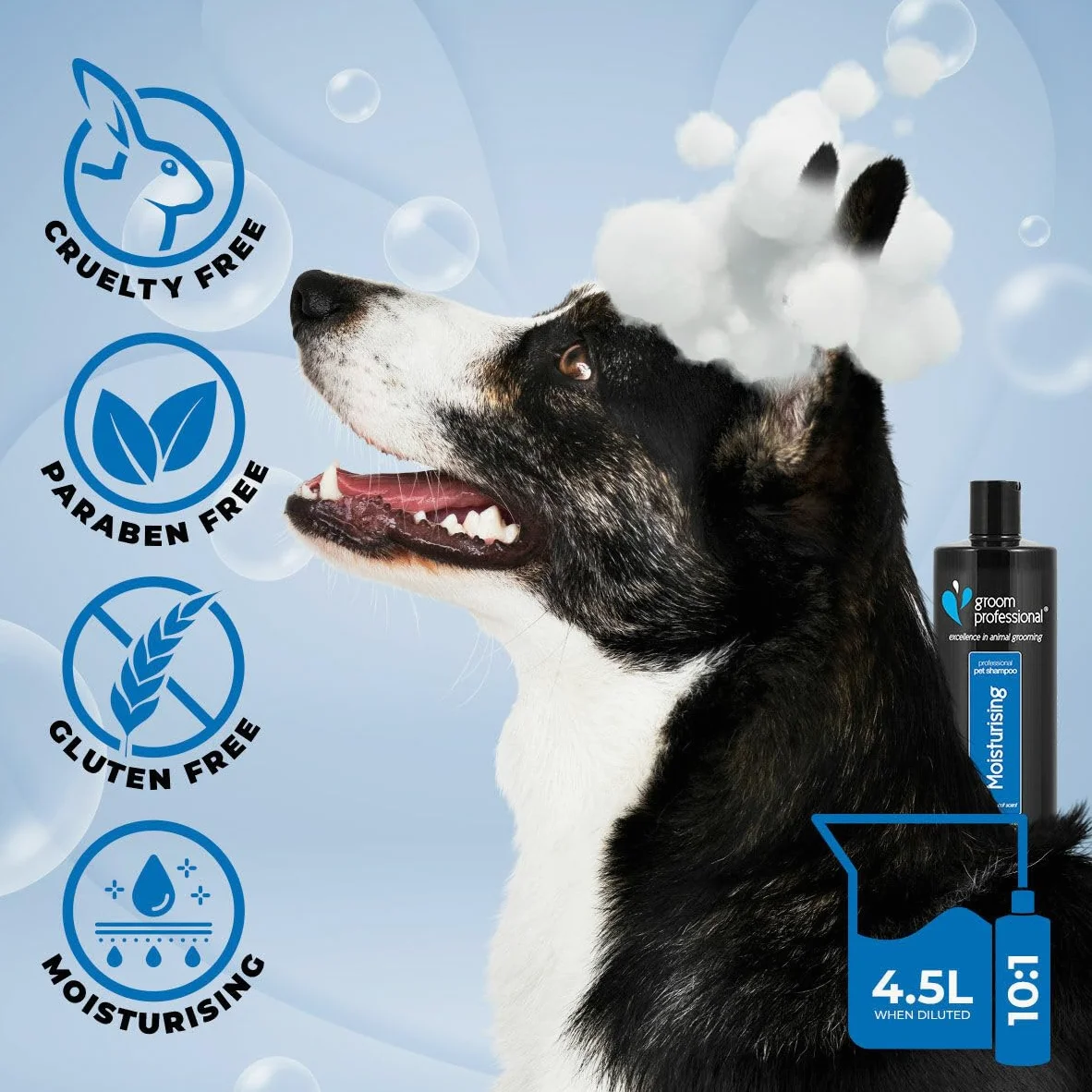 Groom Professional Shampooing hydratant pour chien à la noix de coco (4 l) - Format salon 10:1 - Avec huile de coco pour brillance et douceur - Nettoie en profondeur - Parfum agréable - Fabriqué au
