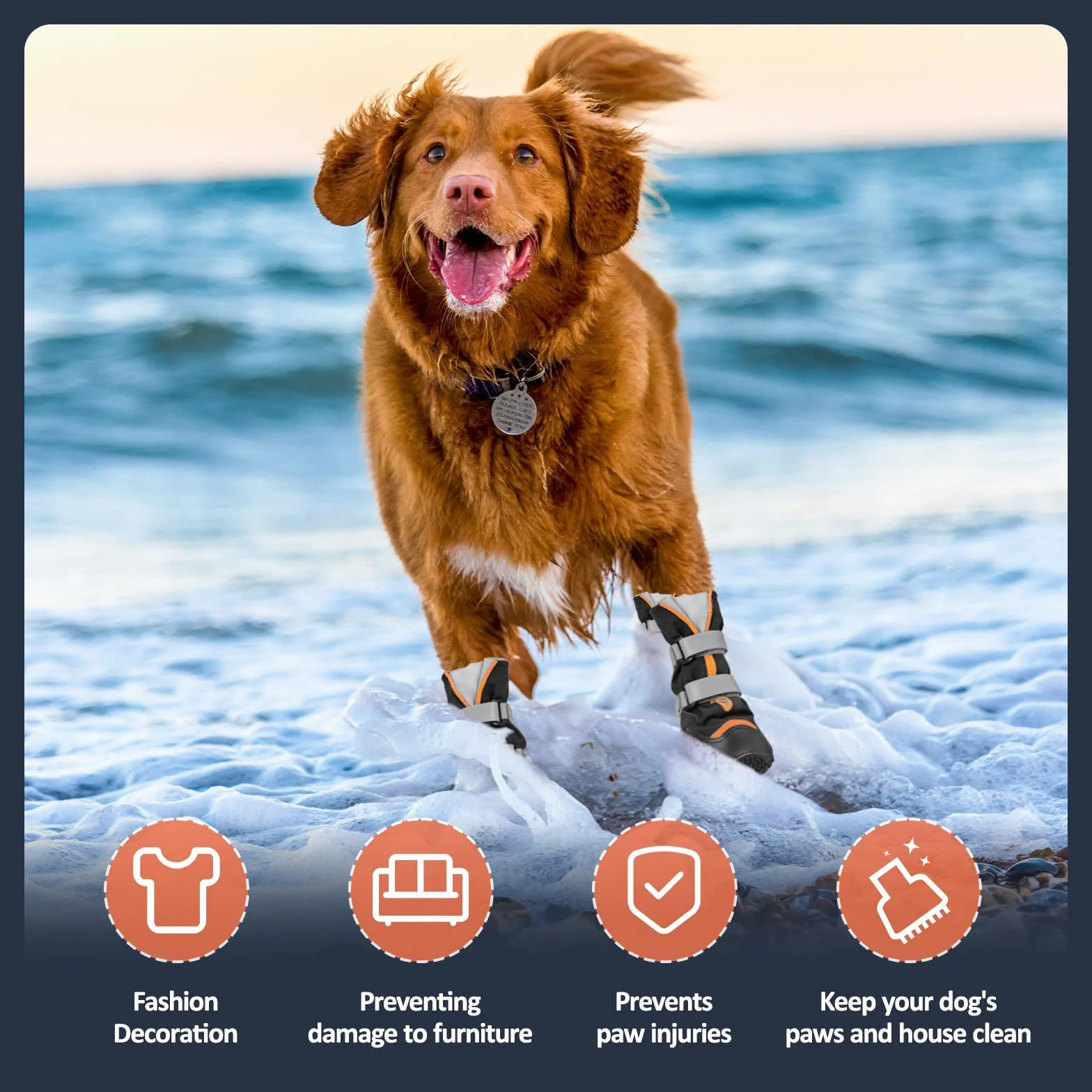 Lot de 4 chaussures imperméables pour chien OHCOZZY avec languette en forme de V et semelle en caoutchouc
