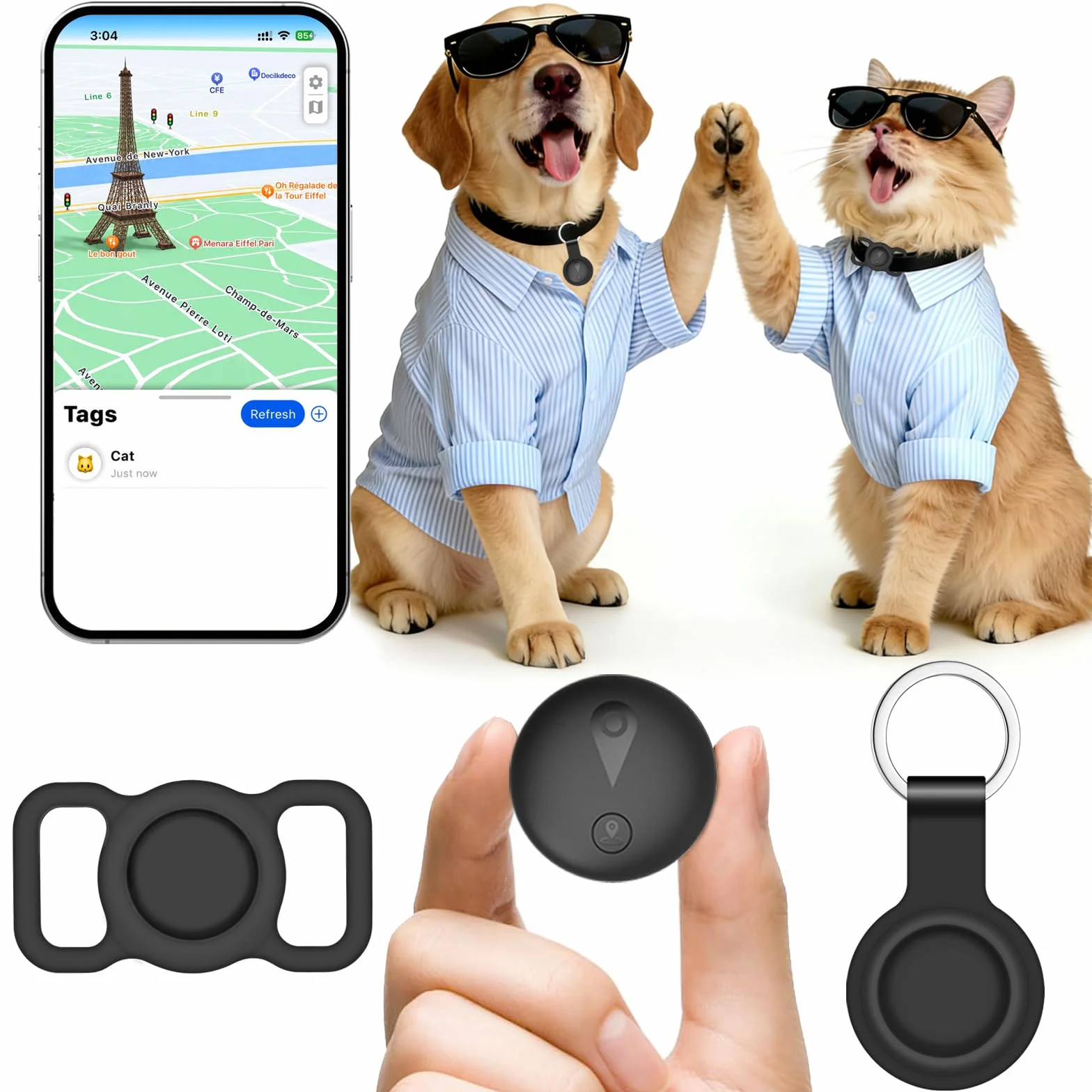 Collier GPS Chat Chien Suivi Localisation Temps Réel Mini Traceur sans Abonnement Compatible iOS Android Longue Autonomie Noir