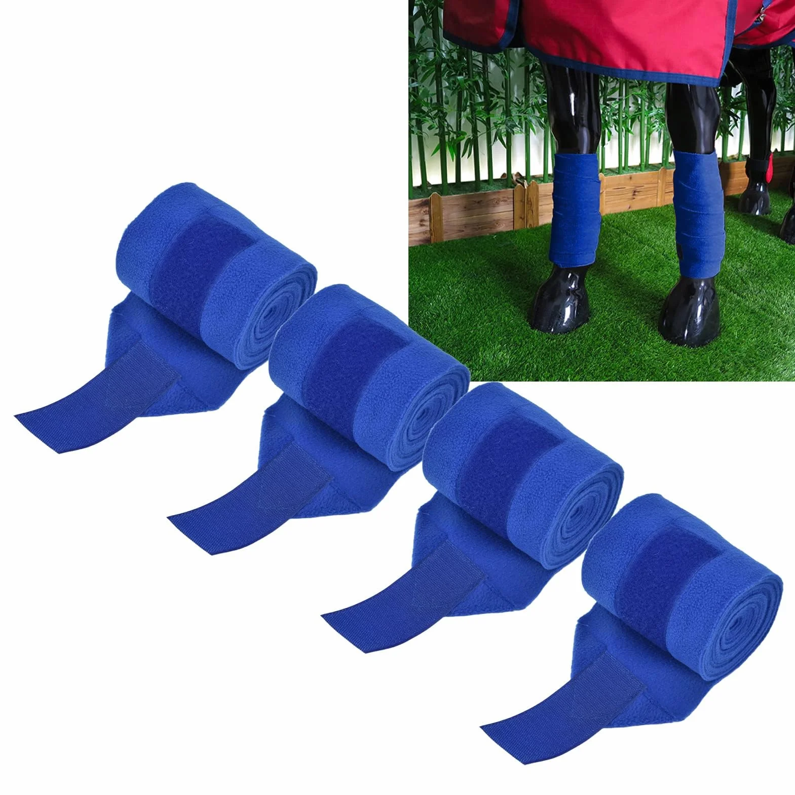 Lot de 4 Bandes de Protection pour Pattes de Cheval, Bandages pour Jambes et Queue, Polo, Attaches
