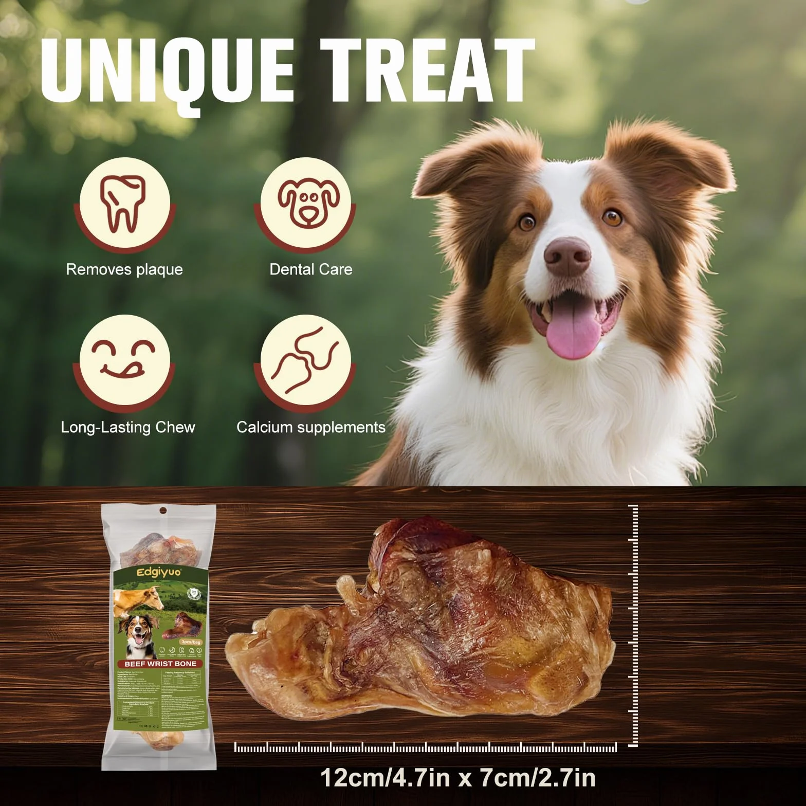 Os de Poignet de Vache pour Chien - Jouet à mâcher à Base de rotule de bœuf, friandises Longue durée pour mâcheurs agressifs, Petits et Grands Chiens