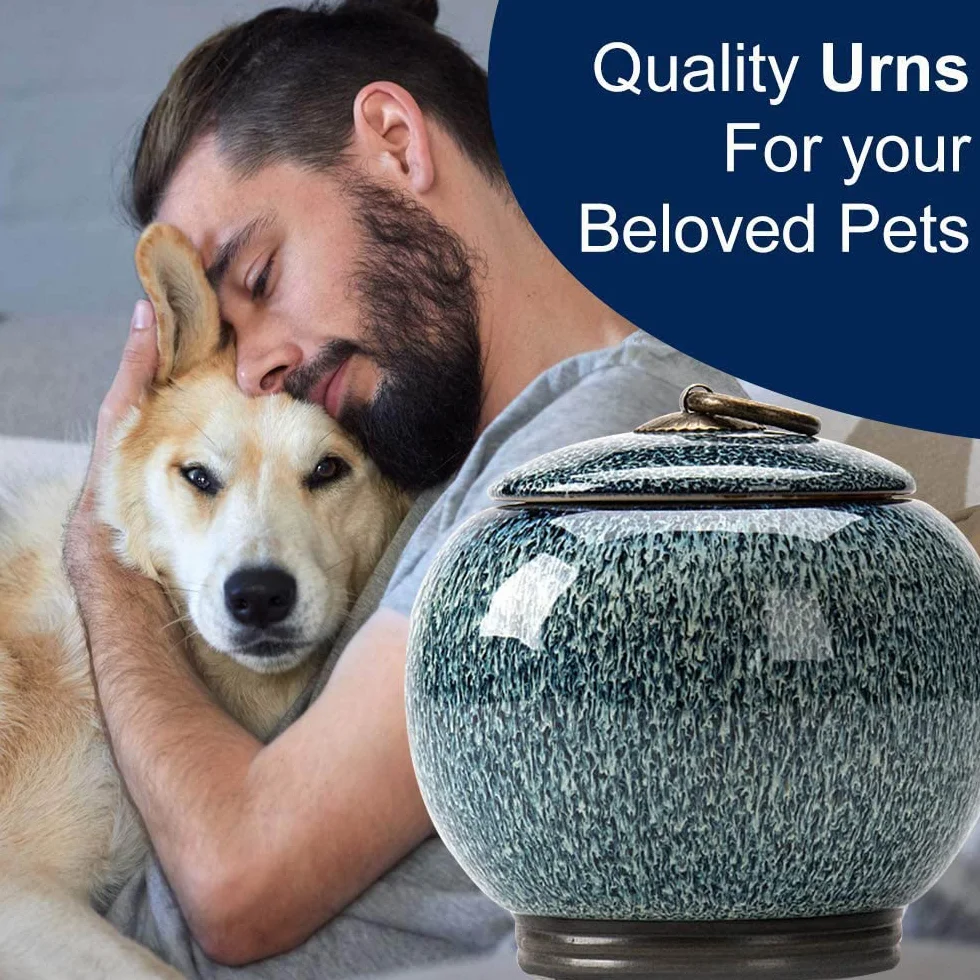Urnes pour Cendres Animaux de Compagnie Chat Chien en Céramique Personnalisé Bleu