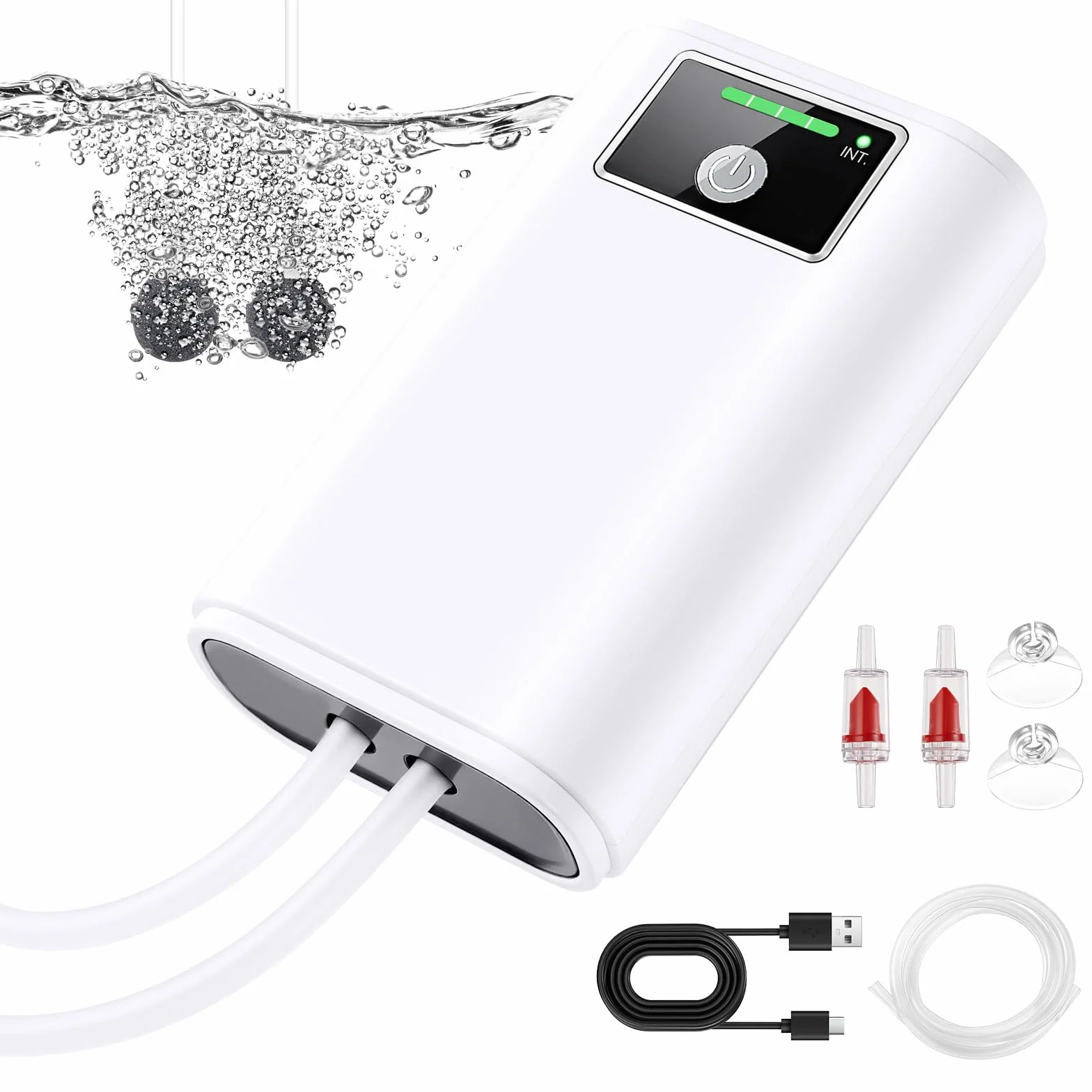 Pompe à air portable rechargeable USB pour aquarium, 2600 mAh, silencieuse, deux sorties