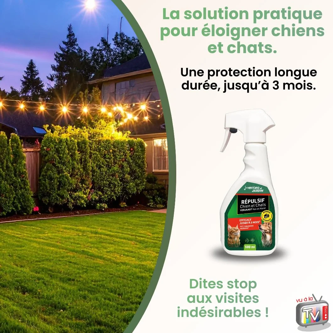 Venteo Spray Repulsif Chat Exterieur Interieur 500 ML Protection Jardins Contre Marquage