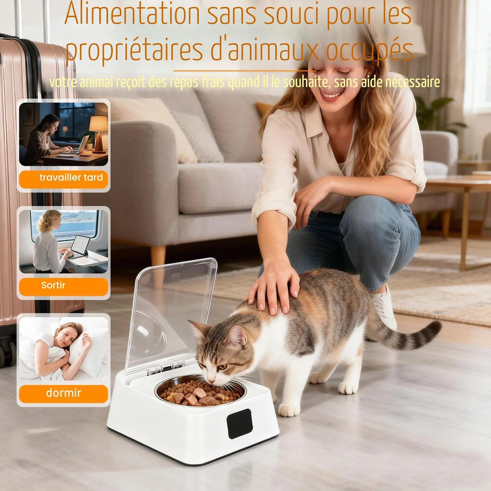 Distributeur Nourriture Humide Chat Ouverture Intelligente à Induction Automatique Croquettes Bassin Alimentaire Amovible