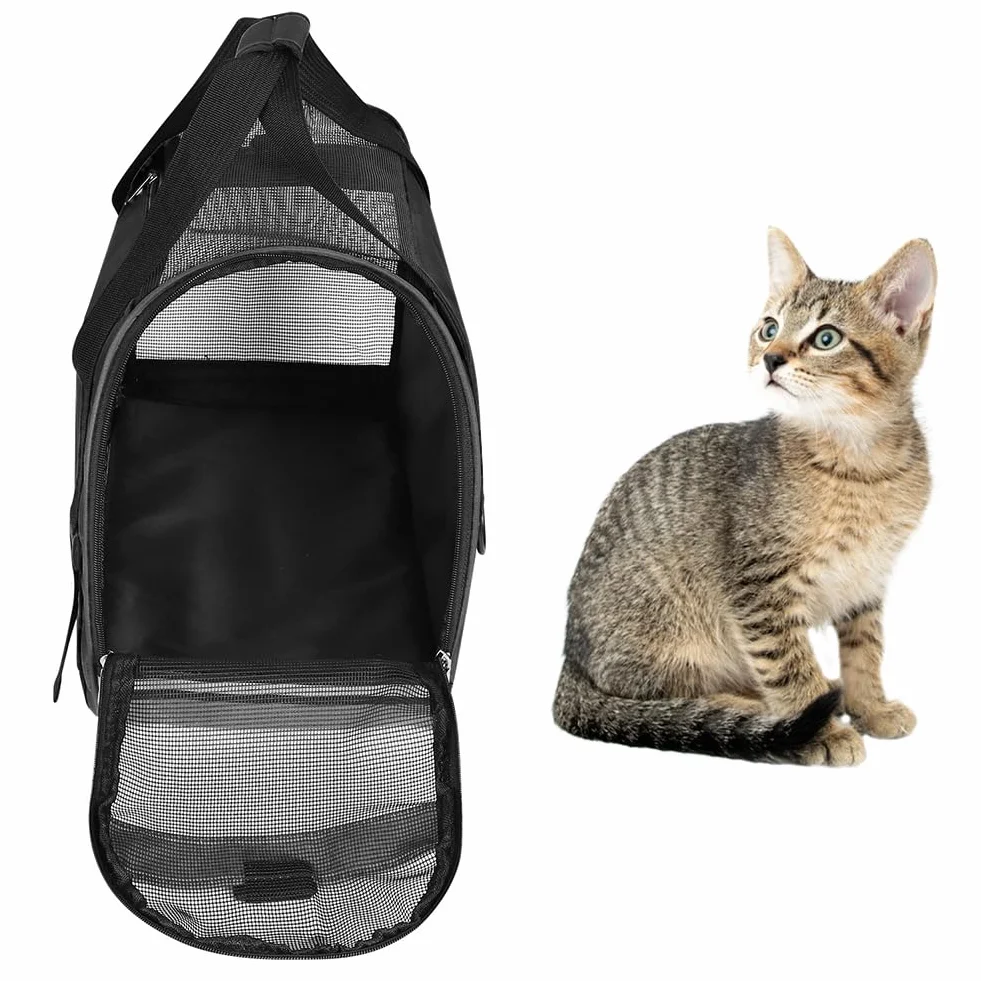 Sac de Transport pour Chat Chien Pliable à Parois Souple Bandoulière Réglable Respirant