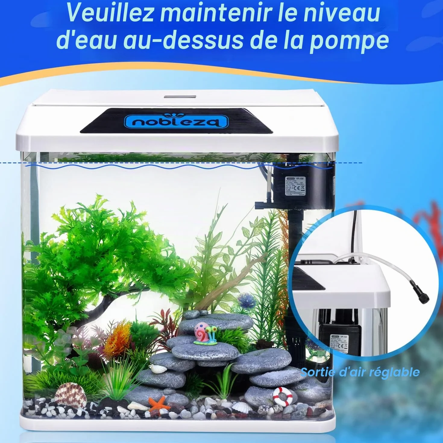 Nobleza 30L Aquarium Complet avec Filtration Intégrée LED Blanc