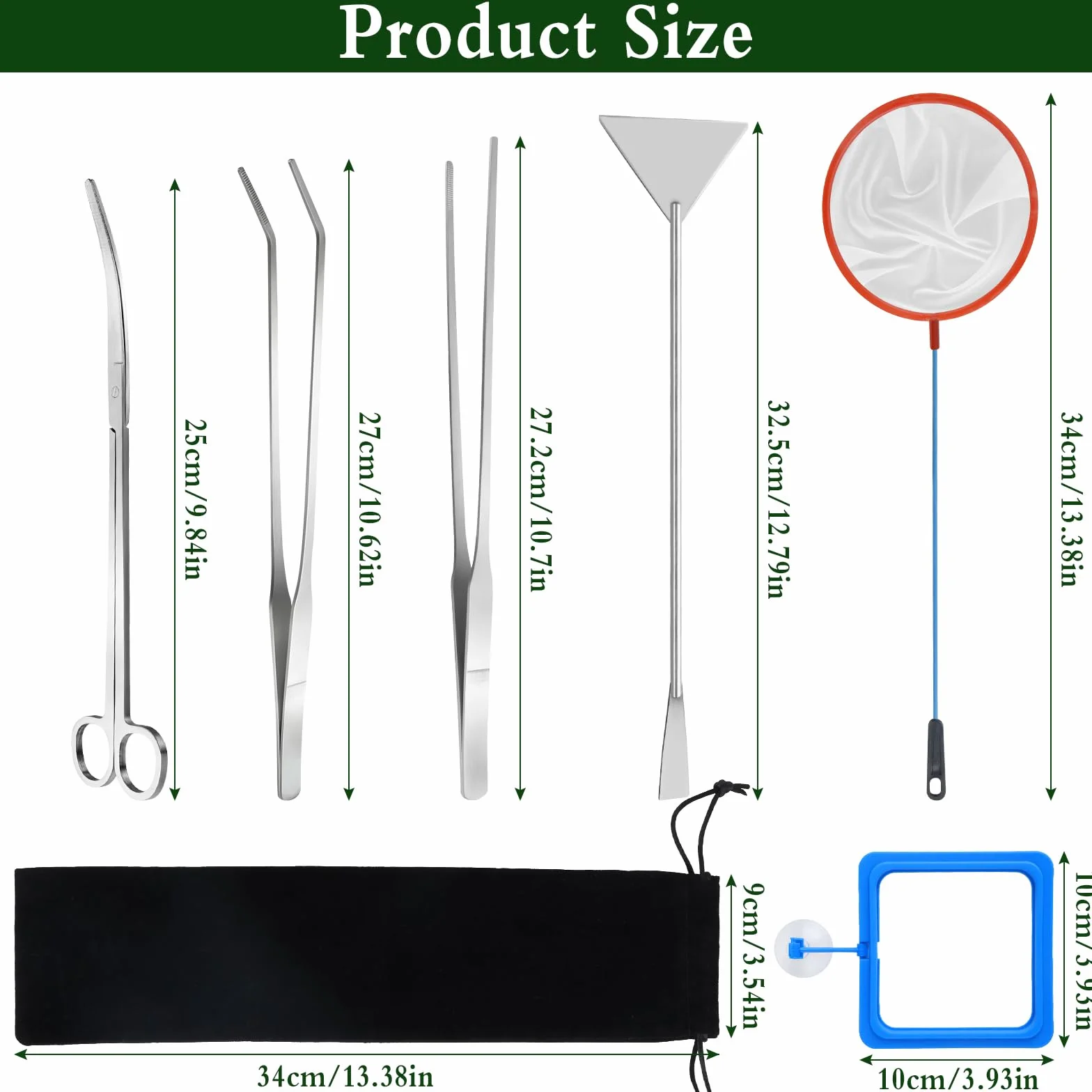 Kit complet d'aquascaping 6PCS, Outils d'aquarium en acier inoxydable, Ciseaux, Pinces, Spatule avec sac de rangement