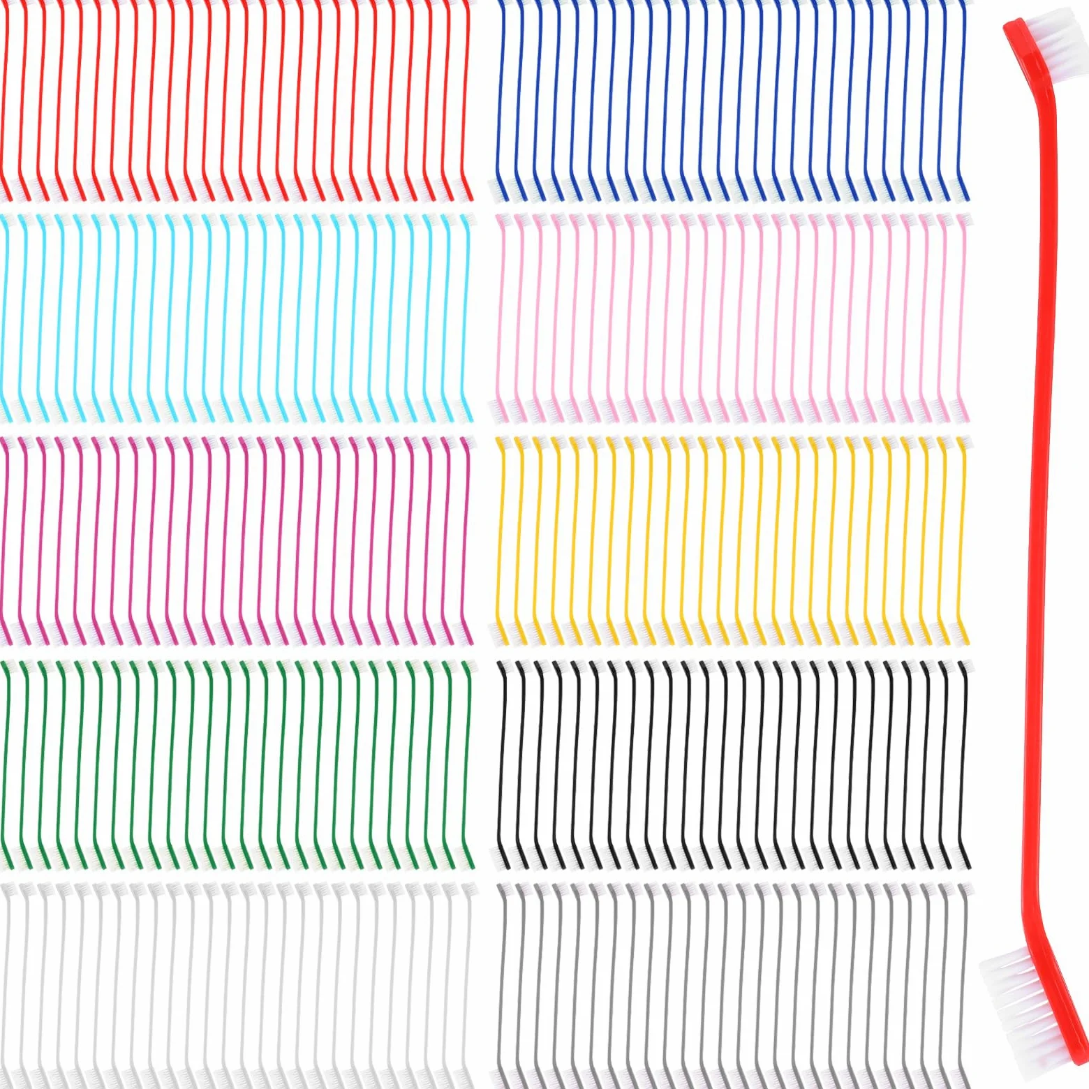 Lot de 300 brosses à dents en plastique à double tête pour chiens et chats de grande taille - 10 couleurs +