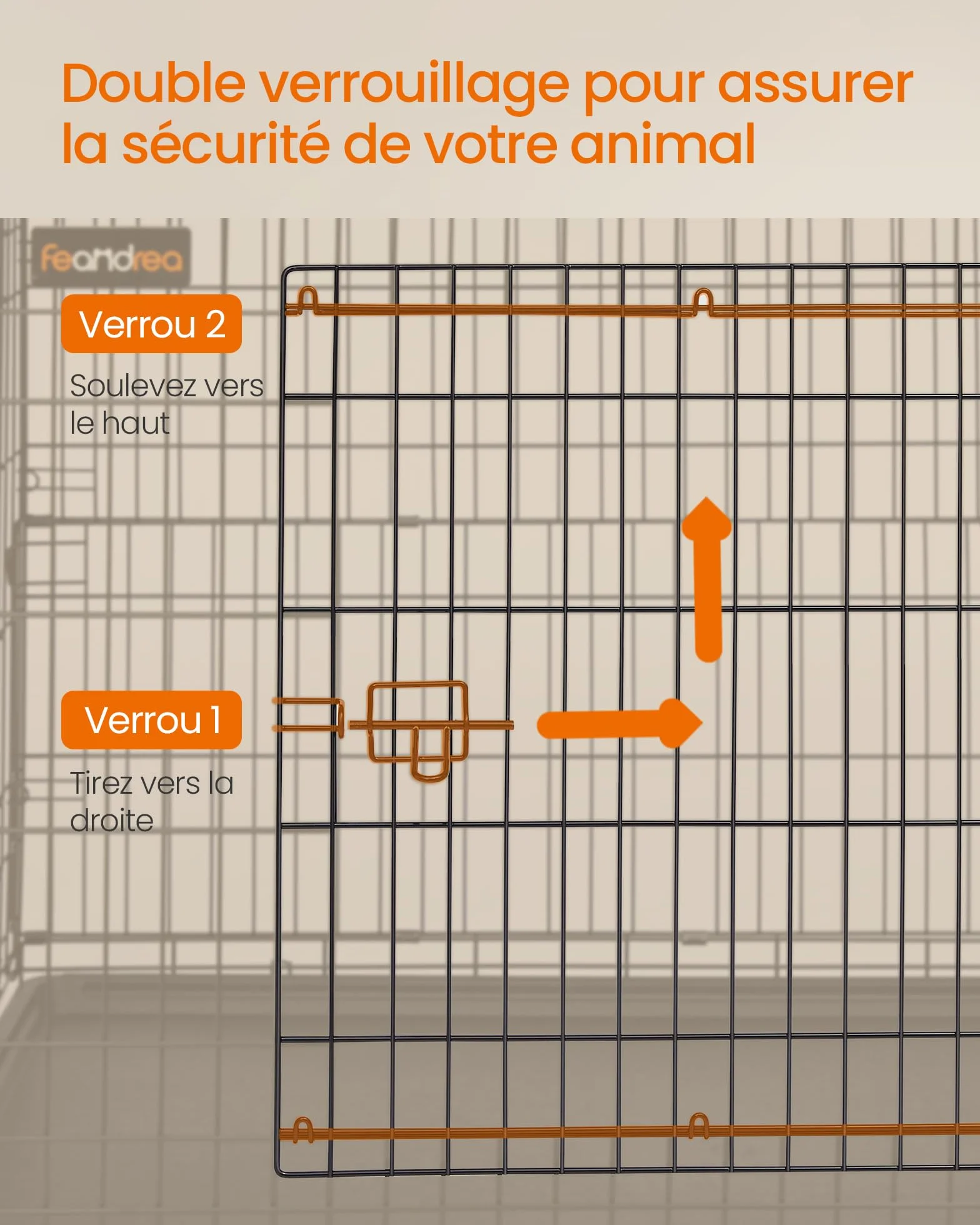 Feandrea Cage pour Chien Pliable, 120 x 72.5 x 109 cm, Métal, XXL, Double Porte, Noir d'encre