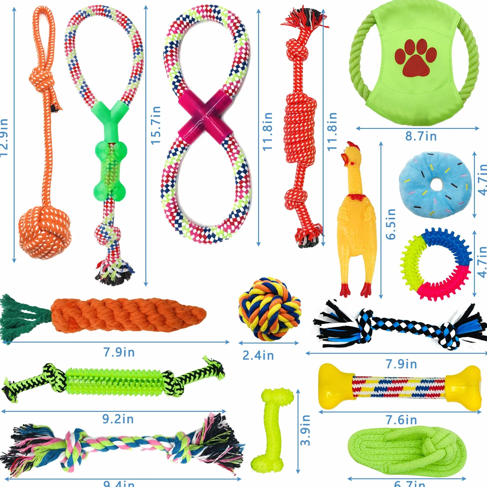 Amzeeniu Ensemble Lot de 16 PCS Jouet à Mâcher Corde pour Chiens, Jouet Interactif Chien Corde Balle