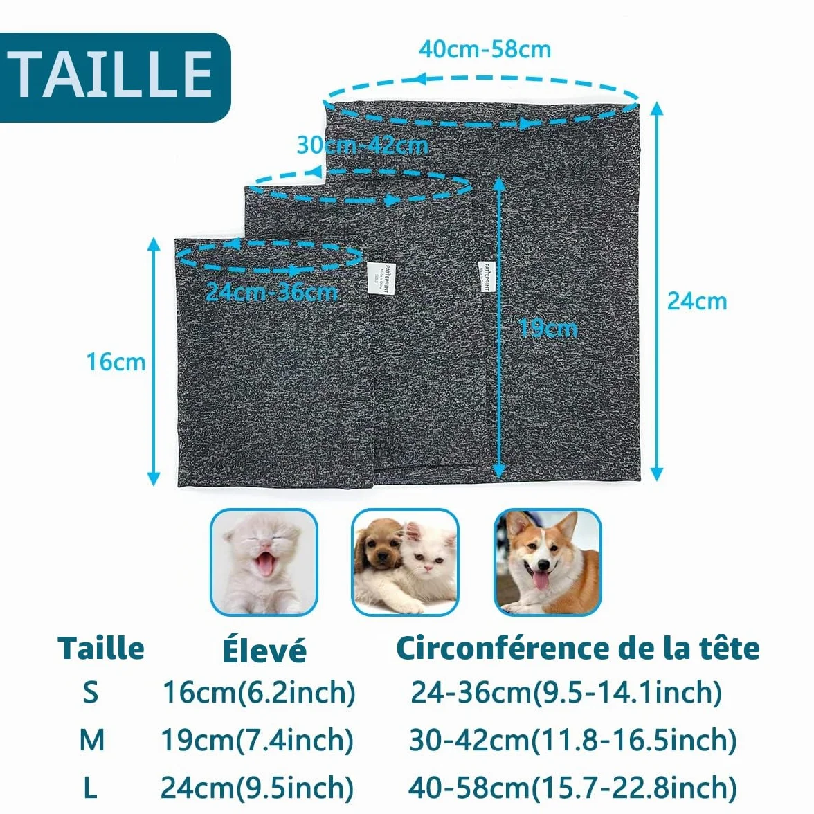 Cache-Oreilles pour Chien Soulagement Anxiété Calme Endroit Bruyant Snood Chauffe-Cou Chats Gris M