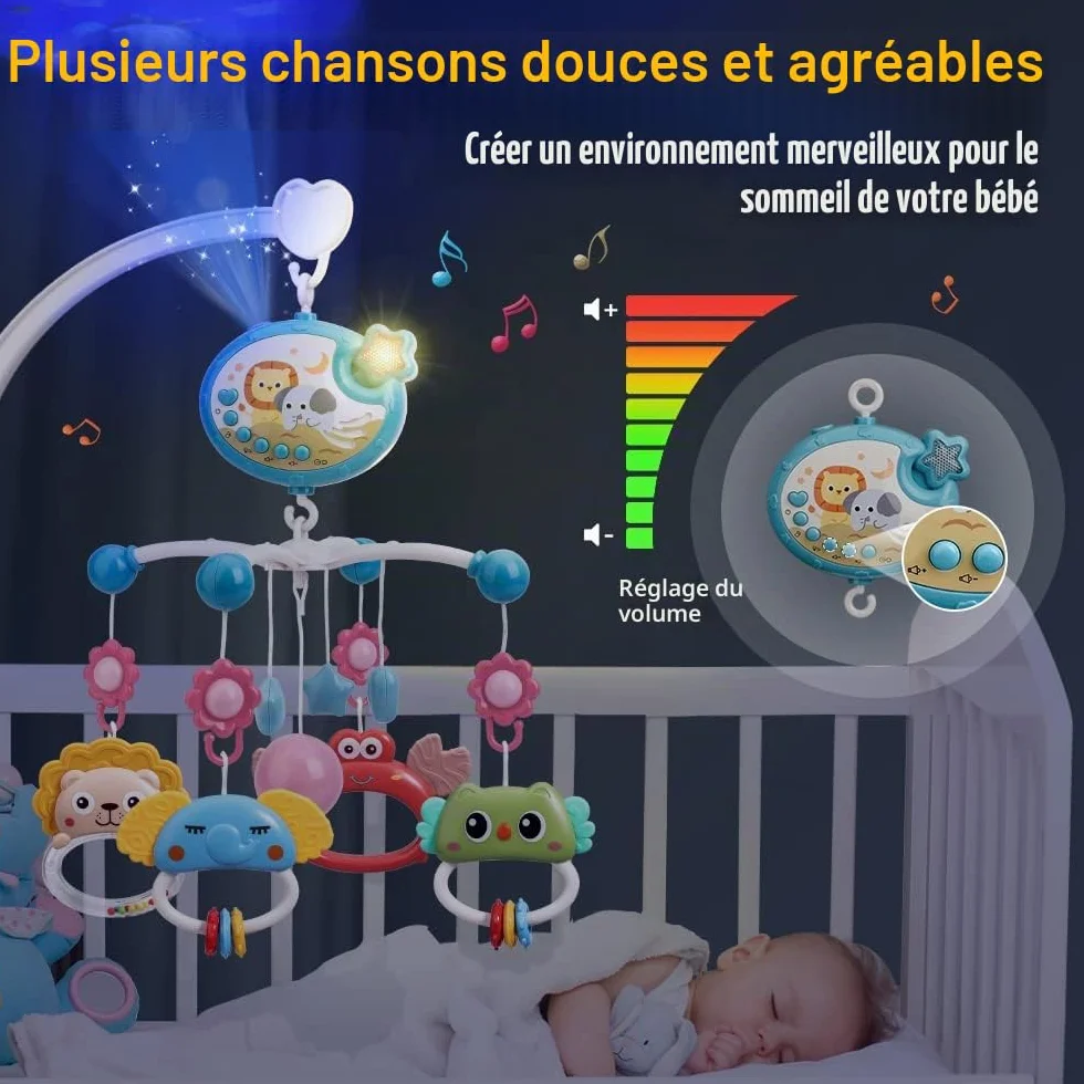 Mini Tudou Bébé Mobile de Berceau Musical avec Projection d'Étoiles et Télécommande, Jouet pour Nouveau-né