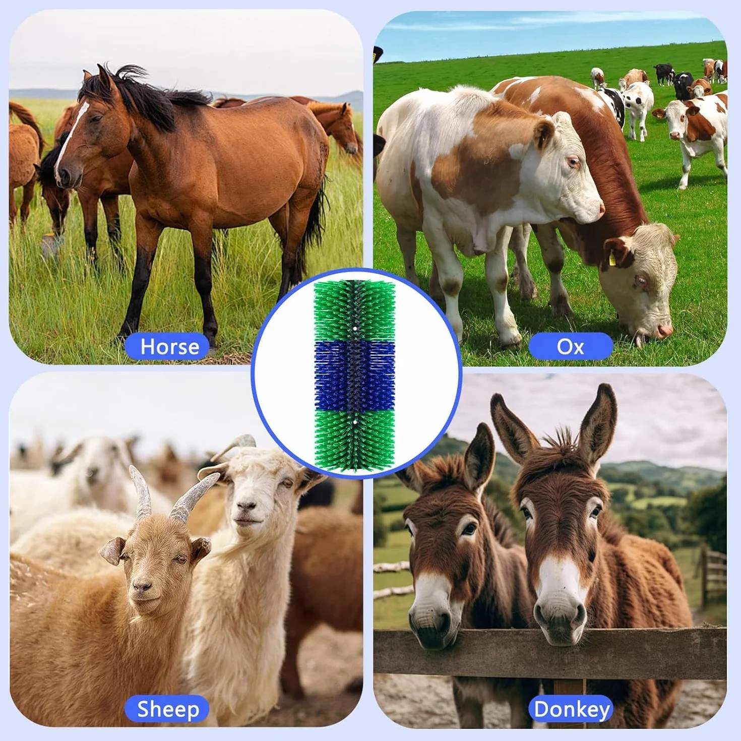 Brosses à gratter pour bétail, brosse de massage complet pour chevaux, vaches, moutons, cochons (2 pièces)