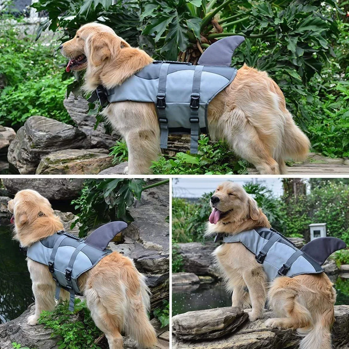 Gilet de Flottaison pour Chiens - Gilet de Sauvetage Réglable avec Poignée - Pet Life Jacket Gris M