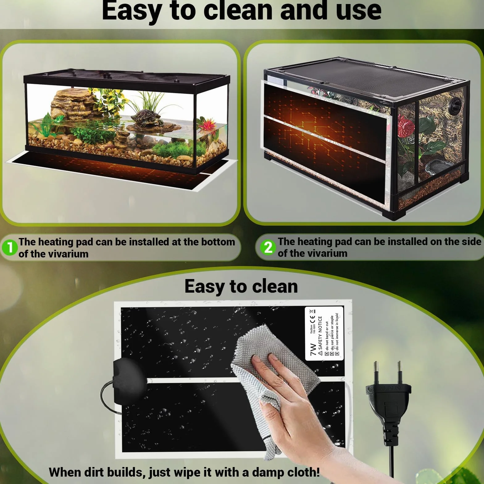 Tapis Chauffant Reptiles avec Thermostat 7W Imperméable pour Tortue Serpents Lézards Geckos