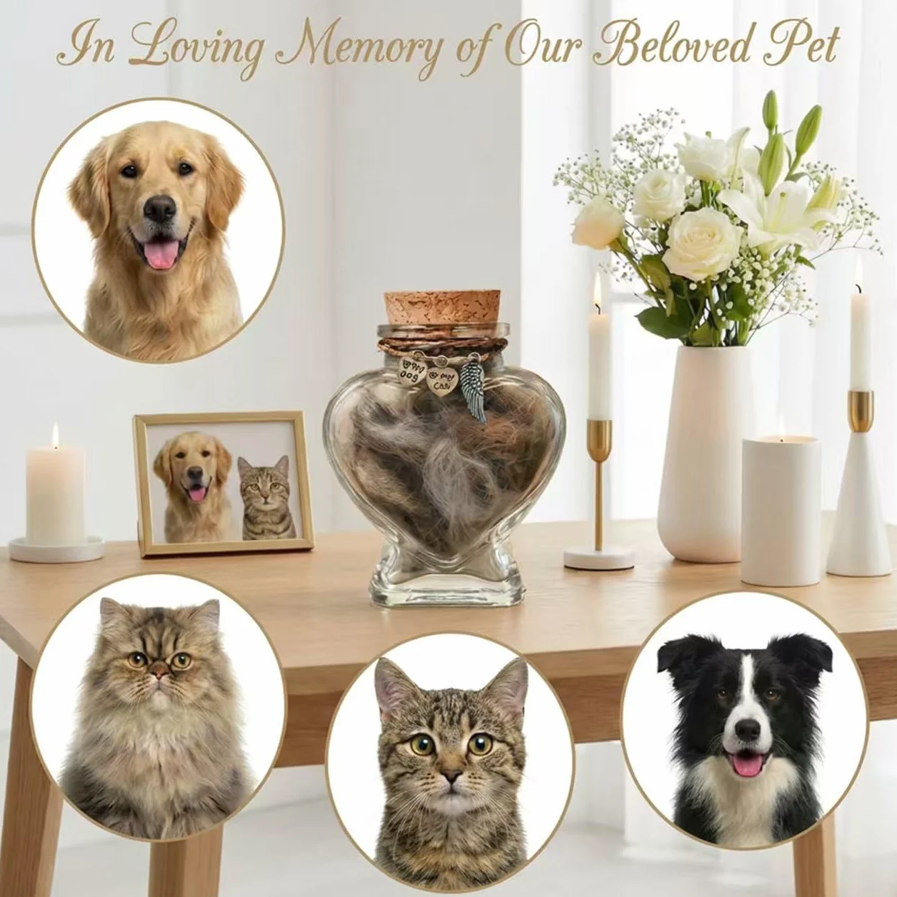 Urne funéraire commémorative en verre pour poils d'animaux - Cadeau souvenir chien chat