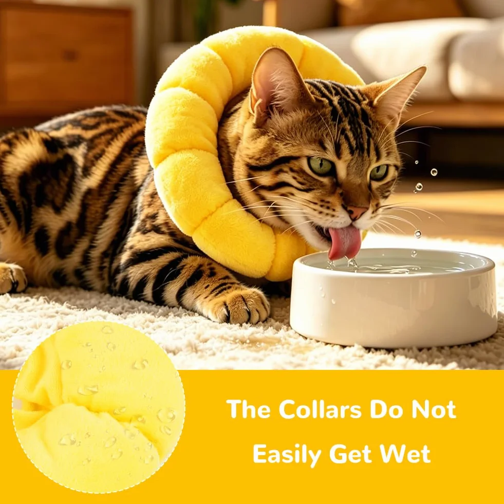 Collier Anti Léchage pour Chat, Collier de Protection Tournesol, Coton Doux Ajustable 10-18cm