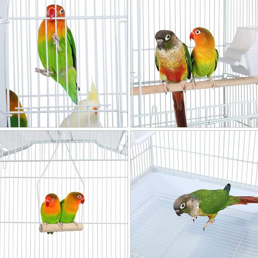 Cage à Oiseaux Décorative avec Toit Ouvrable, Cage à Perruches en Métal avec Balançoire, Plateau Coulissant, Multiples Portes, Perchoirs, Cage pour Les Petits Oiseaux-46 * 36 * 92cm (Blanc)