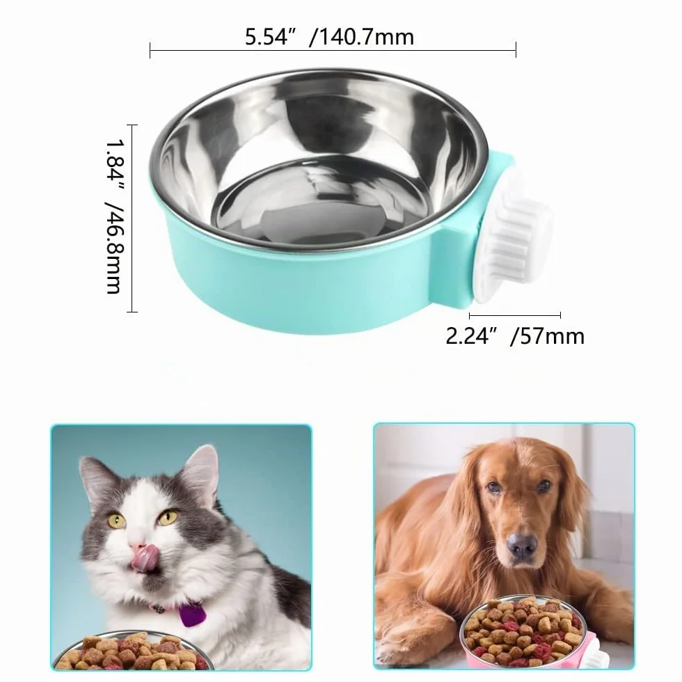 Gamelles Amovibles en Acier Inoxydable à Suspendre pour Animaux de Compagnie, Lot de 2 (Rose + Bleu)