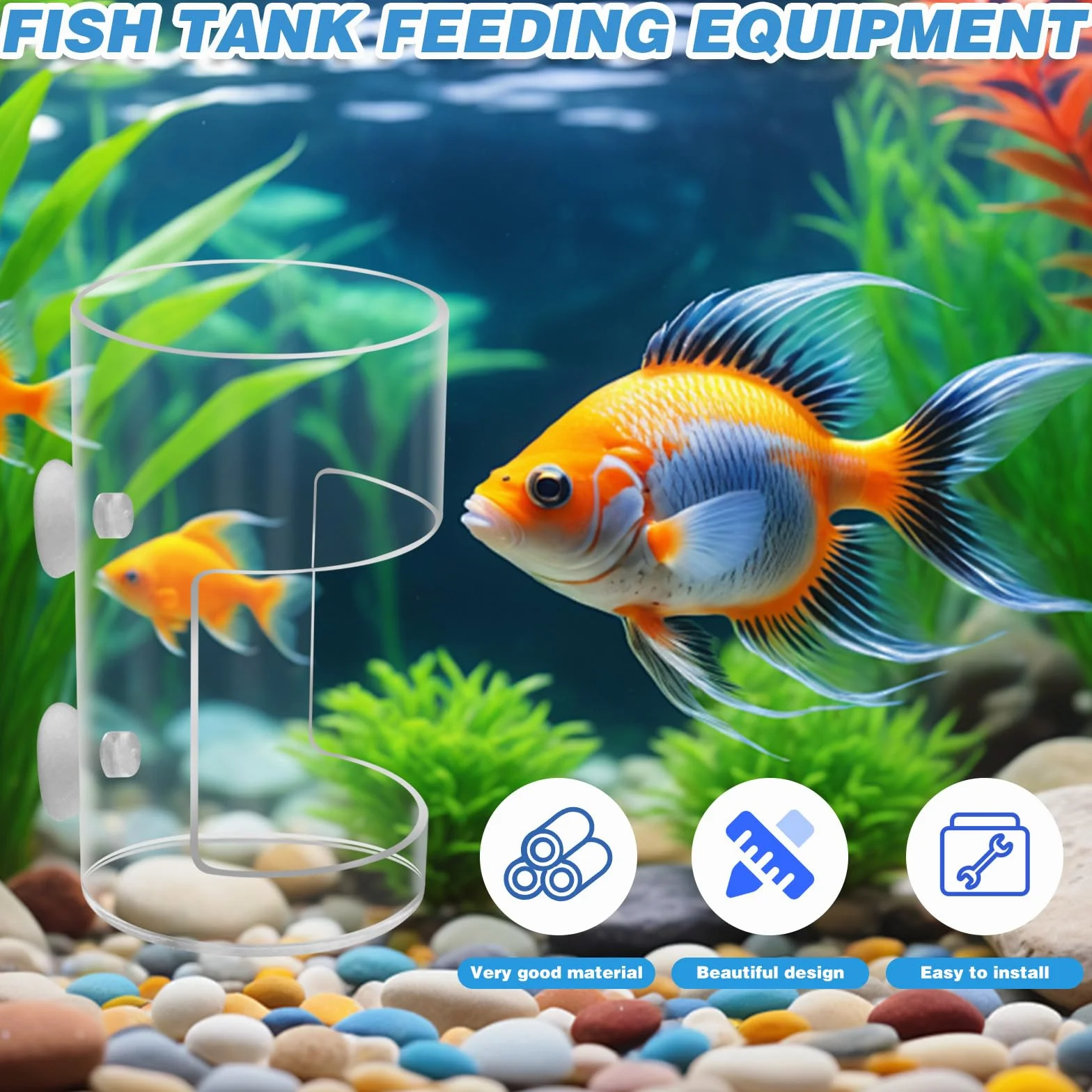 Lot de 2 mangeoires Rondes pour Poissons d'aquarium avec Ventouse, Tube d'alimentation, séparateur de réservoir, boîte d'élevage, Bols à Poissons, Accessoires pour Tortues et crevettes