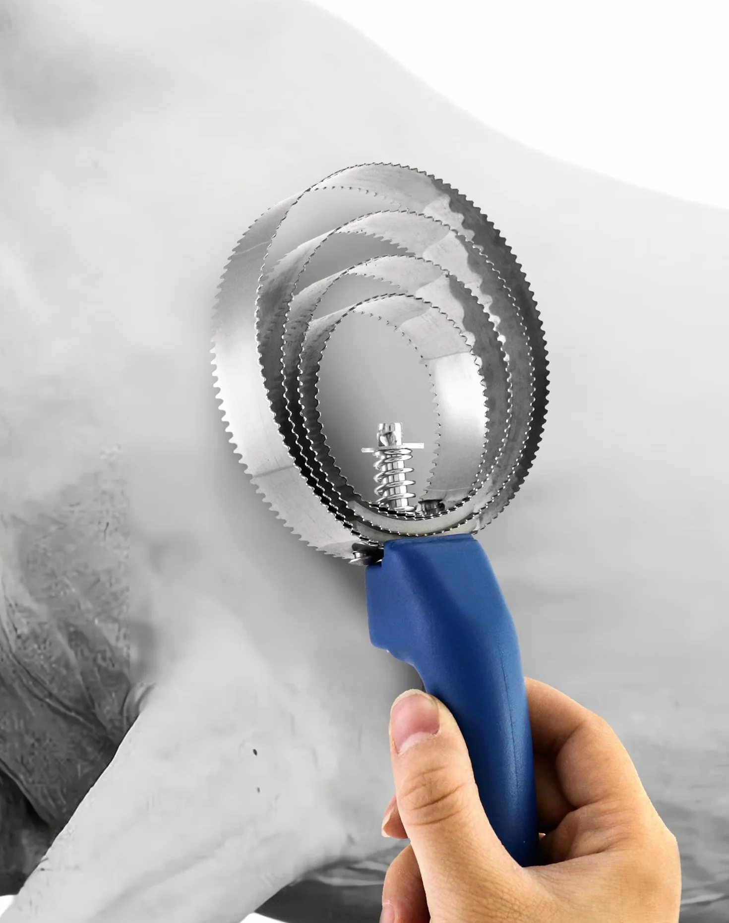 QWORK Etrille Double Face Brosse Cheval 4 Anneaux Manche Soft Touch