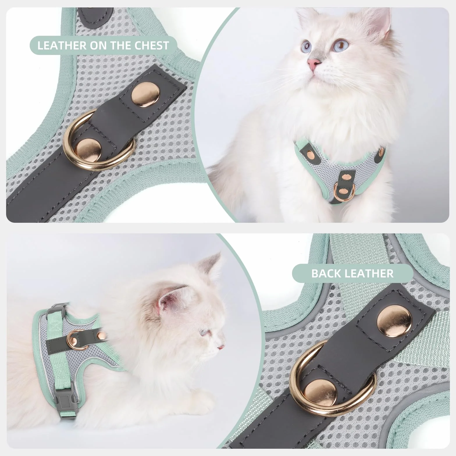 Harnais Anti-Fuite pour Chat avec Laisse, Bordure en Cuir Microfibre, Réfléchissant Réglable Respirant