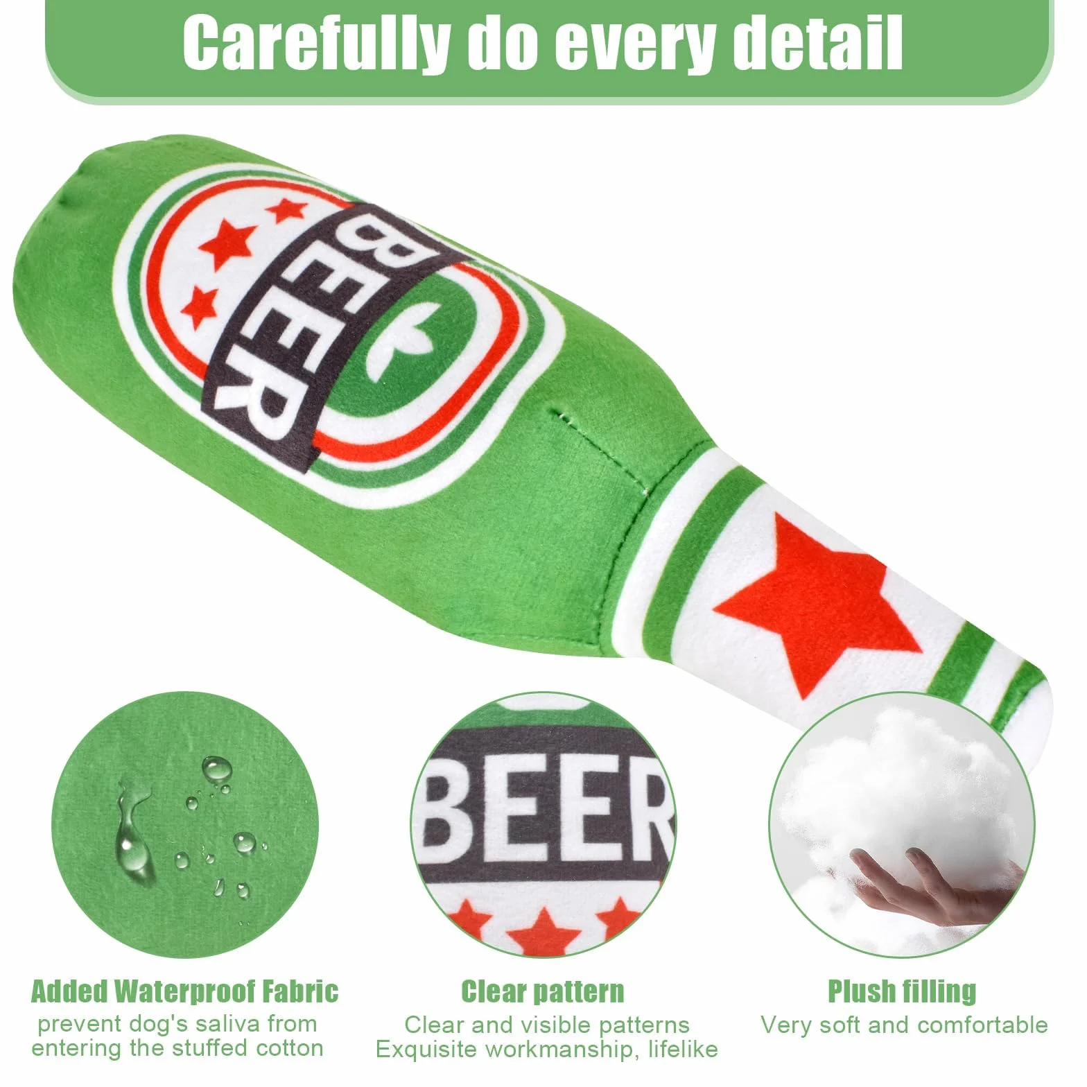 Jouet en Peluche Bouteille de Bière pour Chien Interactif à Mâcher Vert