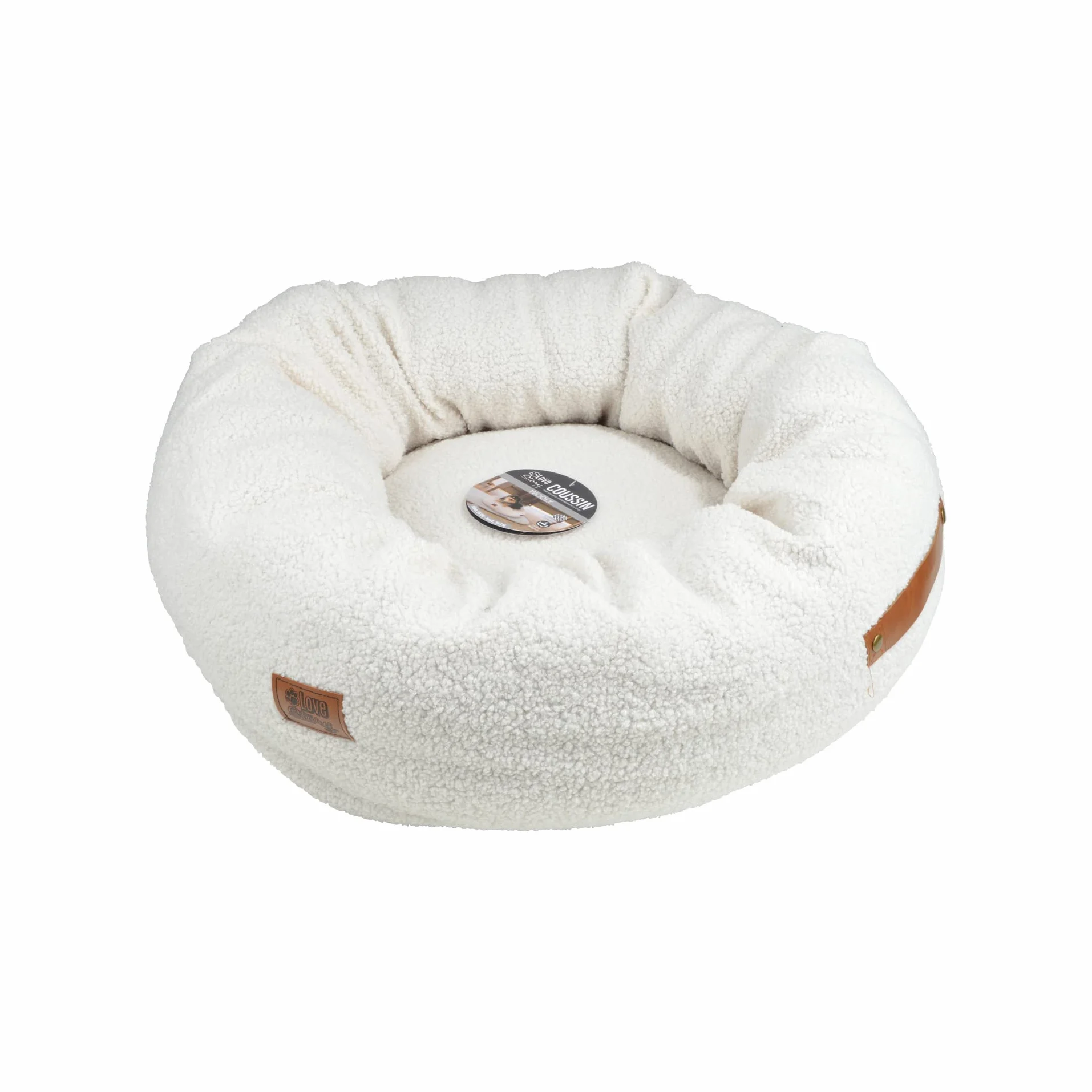 Love Story Coussin Rond Donut Laine Bouclée Polyester D55 x H20 cm Ecru