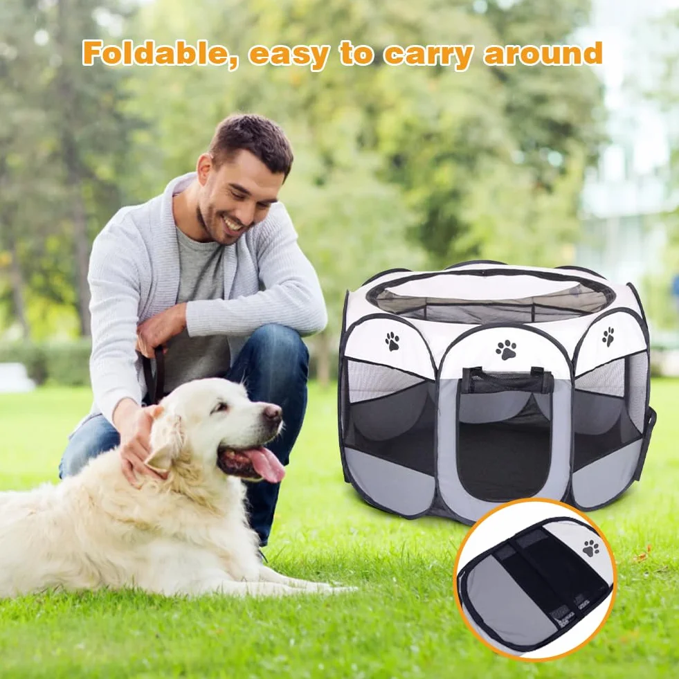 Parc Pliable pour Animaux de Compagnie 74x74x43cm Enclos Portable pour Chats Chiens Lapins Petits Animaux Gris
