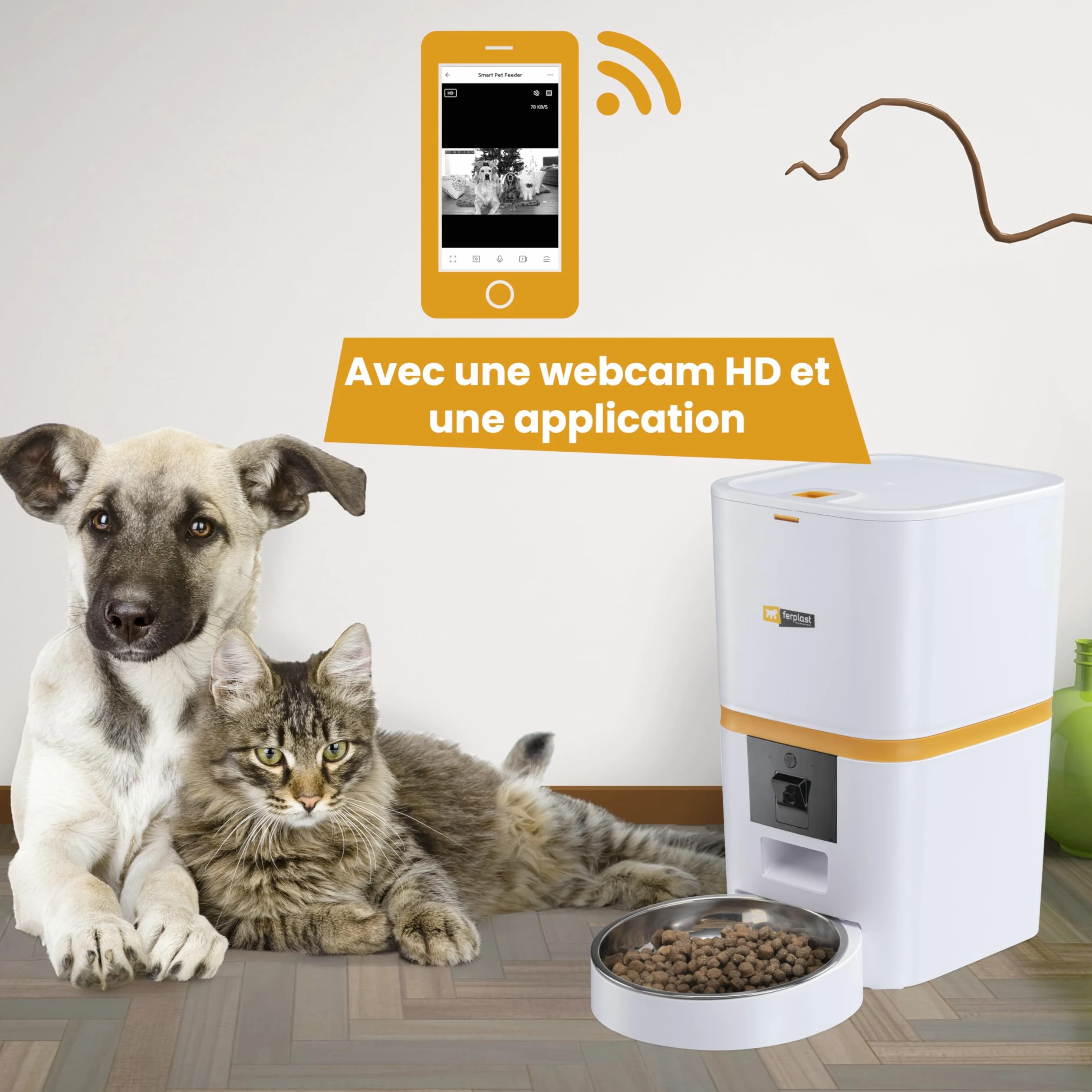 Ferplast Distributeur Croquettes Chat Automatique Risto Pet Smart Gamelle Croquettes Chien 6 L, Contrôle Via APP, Caméra Vision Nocturne, Microphone, Enregistreur Vocal, Acier Inoxydable