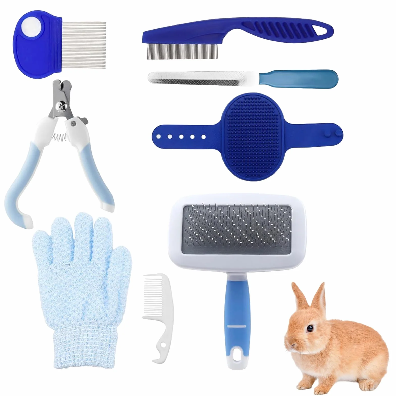 Kit De Toilettage Pour Lapins, 8 Pièces Brosse À Lapin, Avec Brosse De Massage Pour Animal Domestique, Peigne De Toilettage Pour Animaux Domestiques, Coupe Griffes Pour Chat Chien Furet Petits Animaux