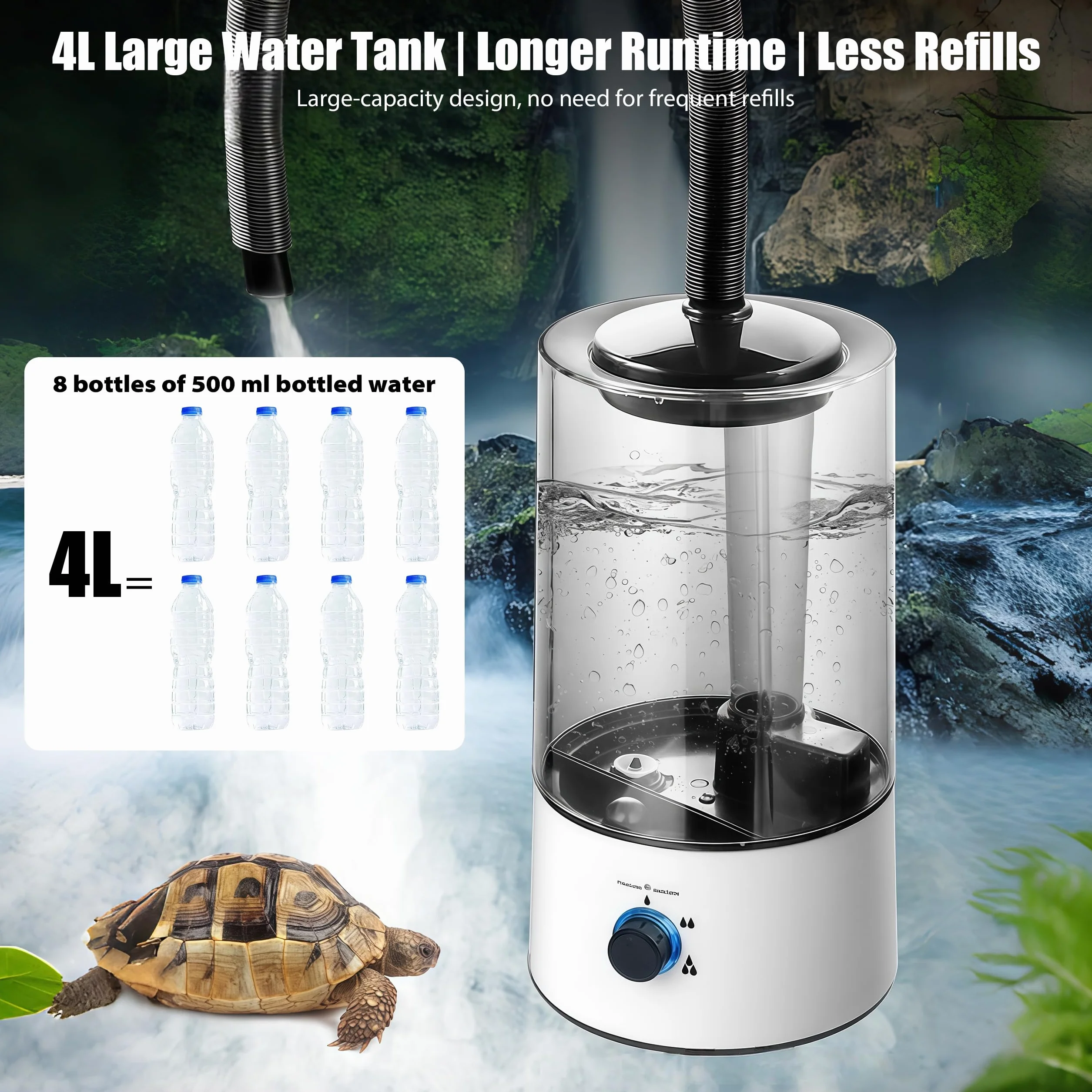 Humidificateur pour Reptiles 4L Brumisateur Terrarium Ultrason Silencieux avec Tuyau Réglable