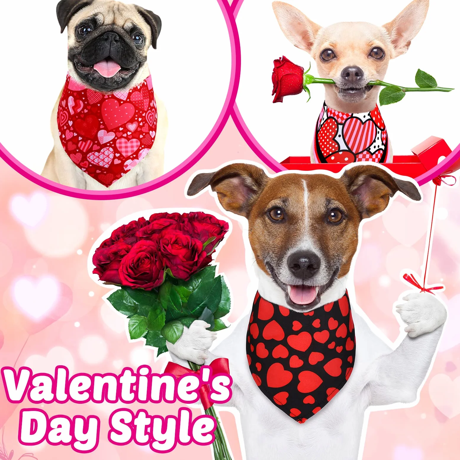 Lot de 20 bandanas triangulaires réversibles pour chien, bandana réglable pour la Saint-Valentin, le jour de l'indépendance, chiens, chats, animaux domestiques (81,3 x 55,9 x 55,9 cm)