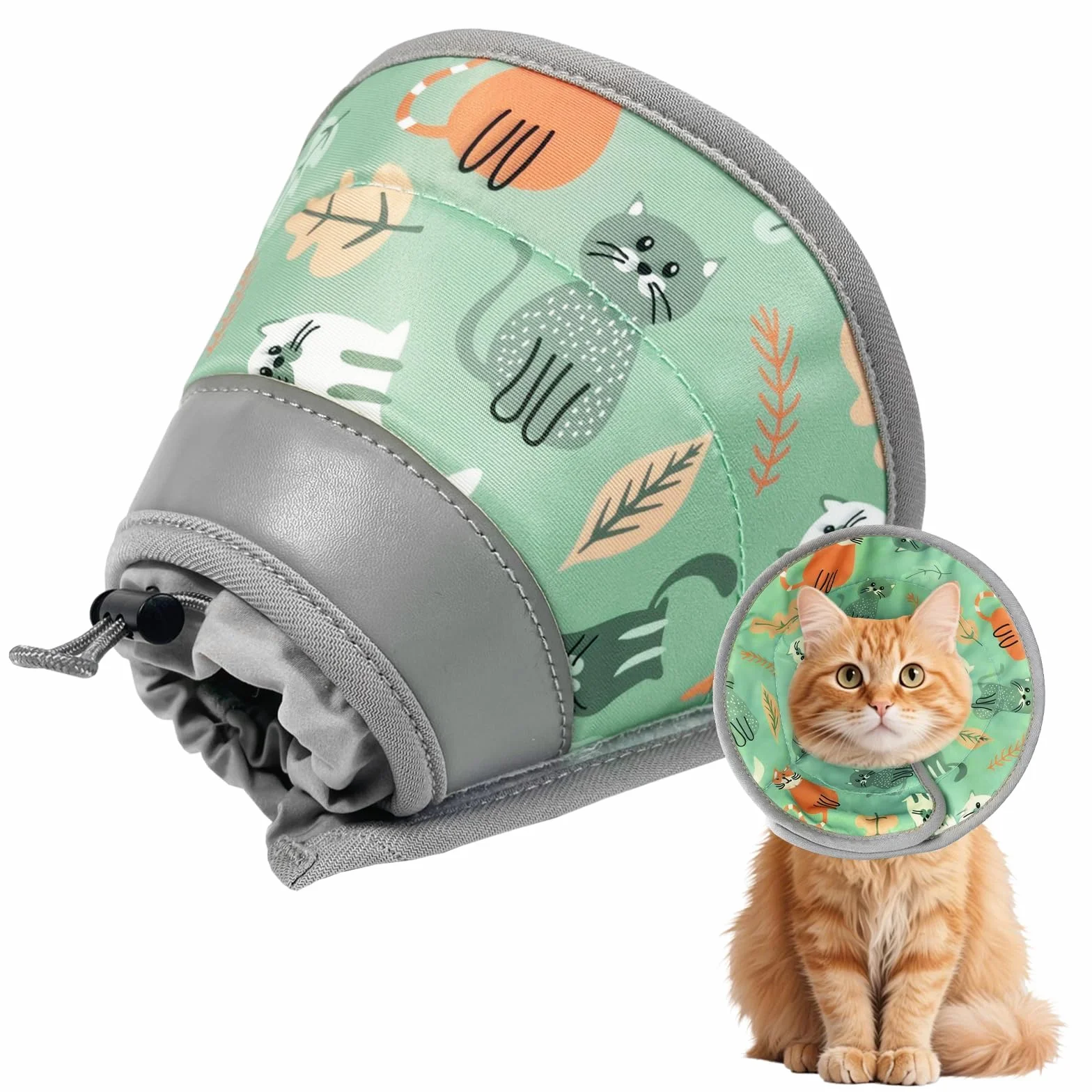 Collerette Chat Anti Léchage Réglable Pliable Doux Après Chirurgie Élisabeth Collier Cône Chats Petits Chiens Vert Menthe L