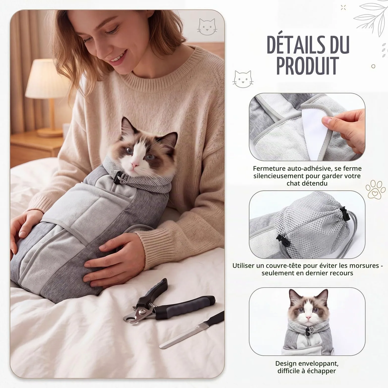 Hsei Rouleau de toilettage pour chat pour couper les ongles avec coupe-ongles et lime, taille S