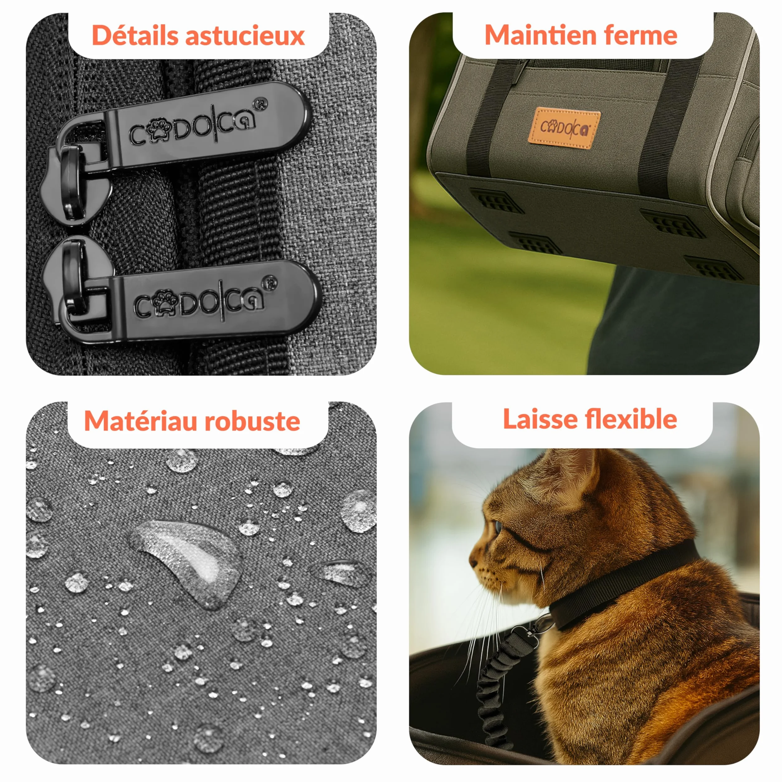 CADOCA® Sac de Transport pour Chat Chien Max. 20kg Gris Pliable avec bandoulière Caisse de Transport Chat Respirant avec gamelle