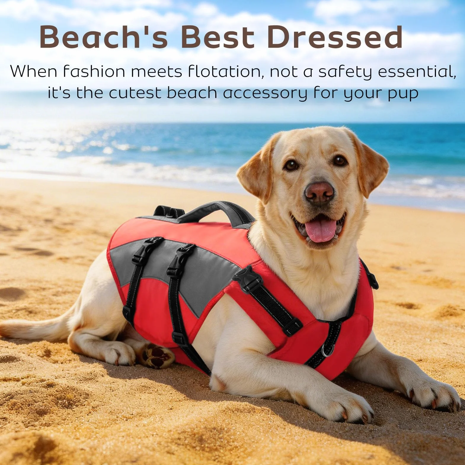Gilet de Sauvetage pour Chien CITÉTOILE, Bouée Réglable avec Poignée Réfléchissante, Sports Nautiques, Rouge, M