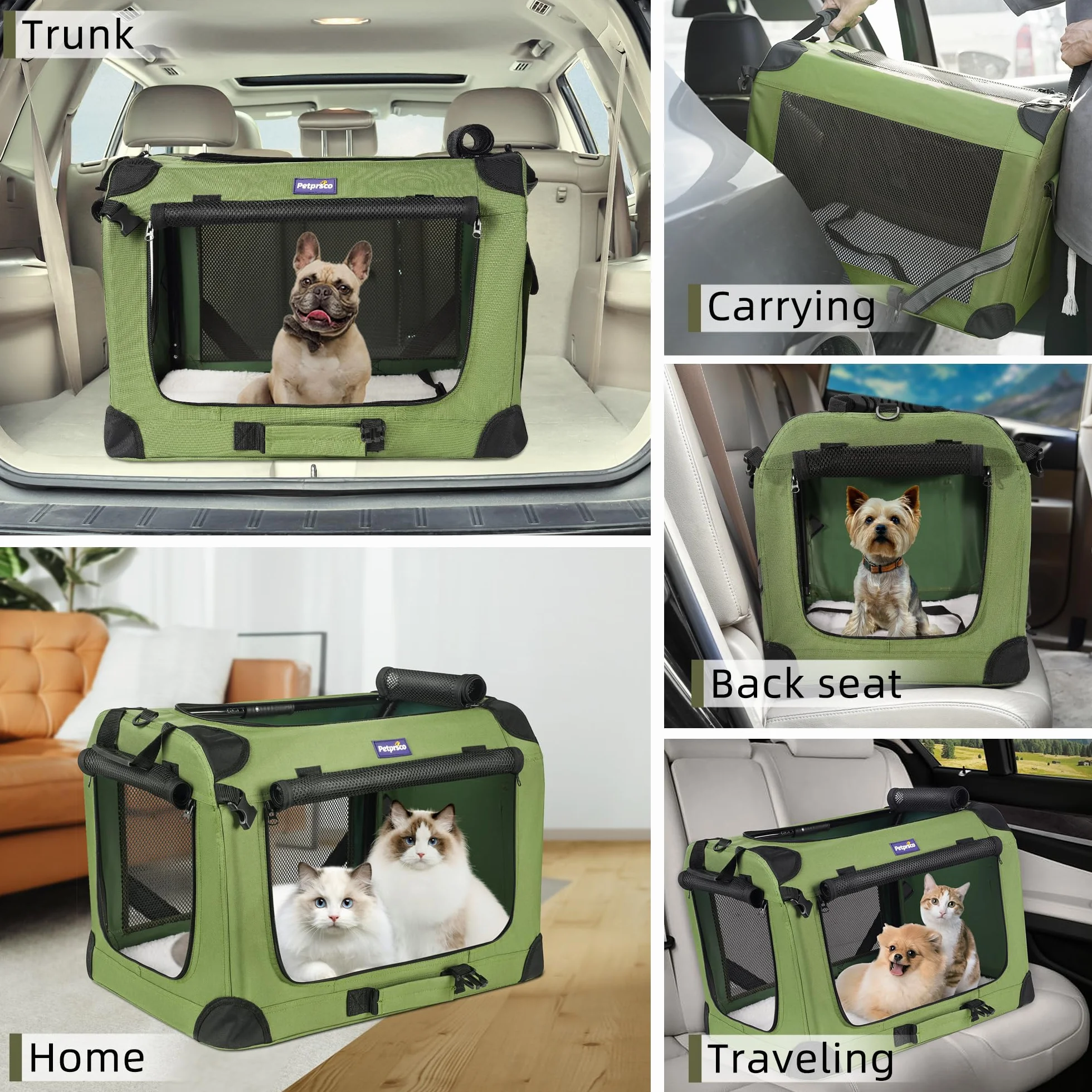Petprsco Grand sac de transport pour 2 chats et chiens petite moyenne taille 61x43x43 cm avec couverture chaude bol pliable