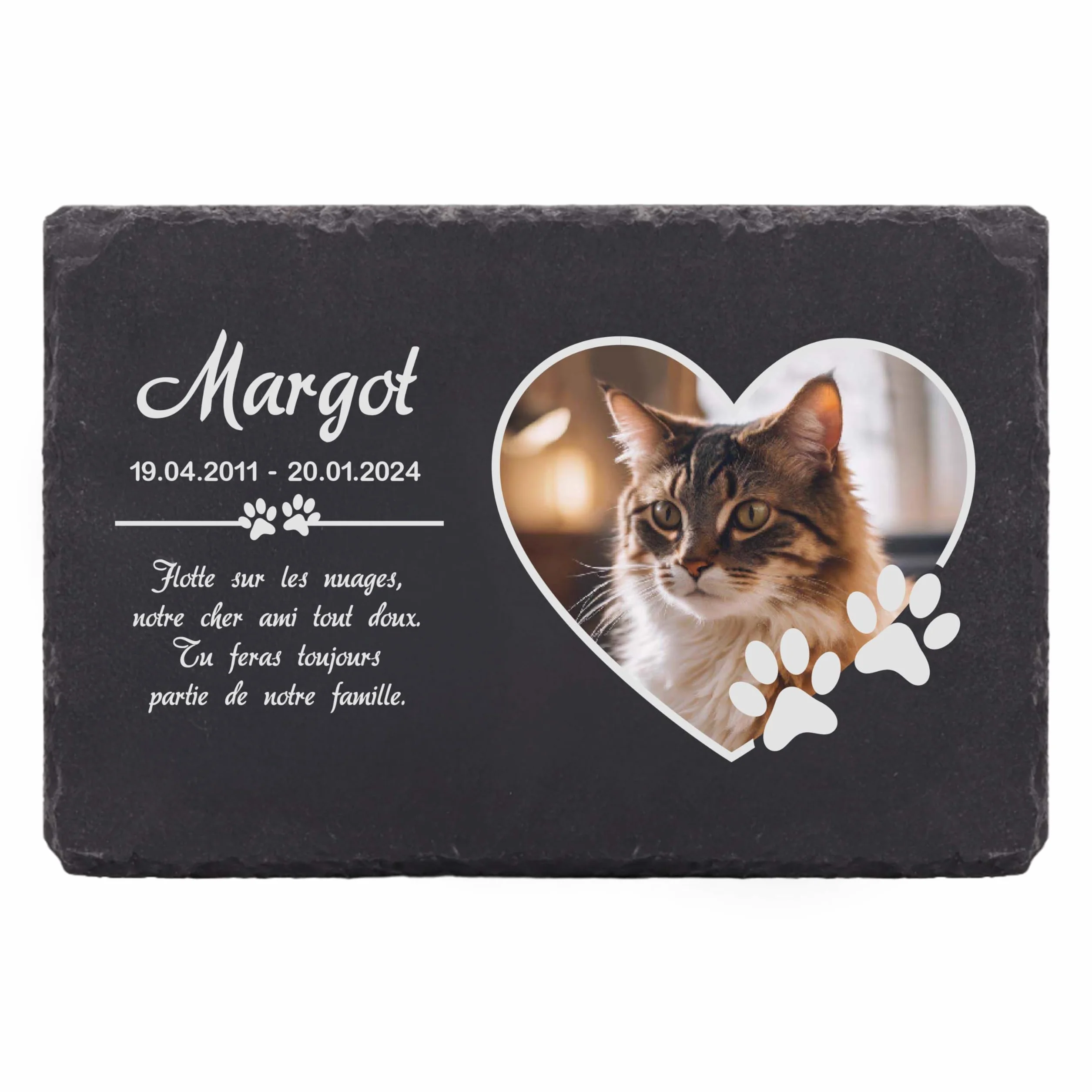 Plaque tombale personnalisée pour Chien Chat Animaux - Pierre commémorative en Ardoise gravée avec nom et Photo, 3 Tailles