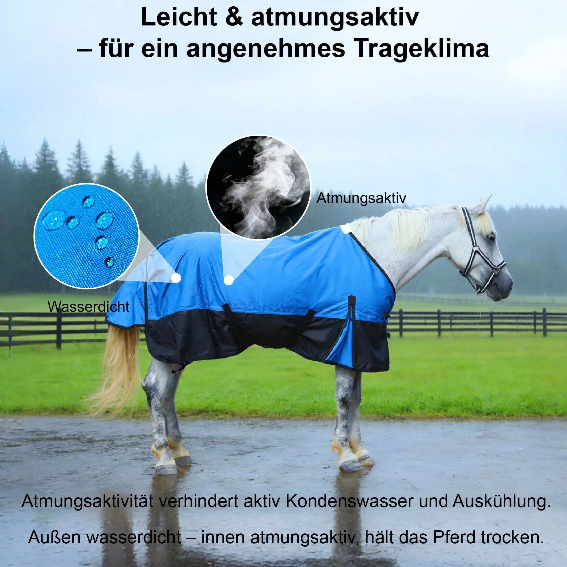 Couverture de pluie pour cheval résistante imperméable respirante sans rembourrage légère confortable