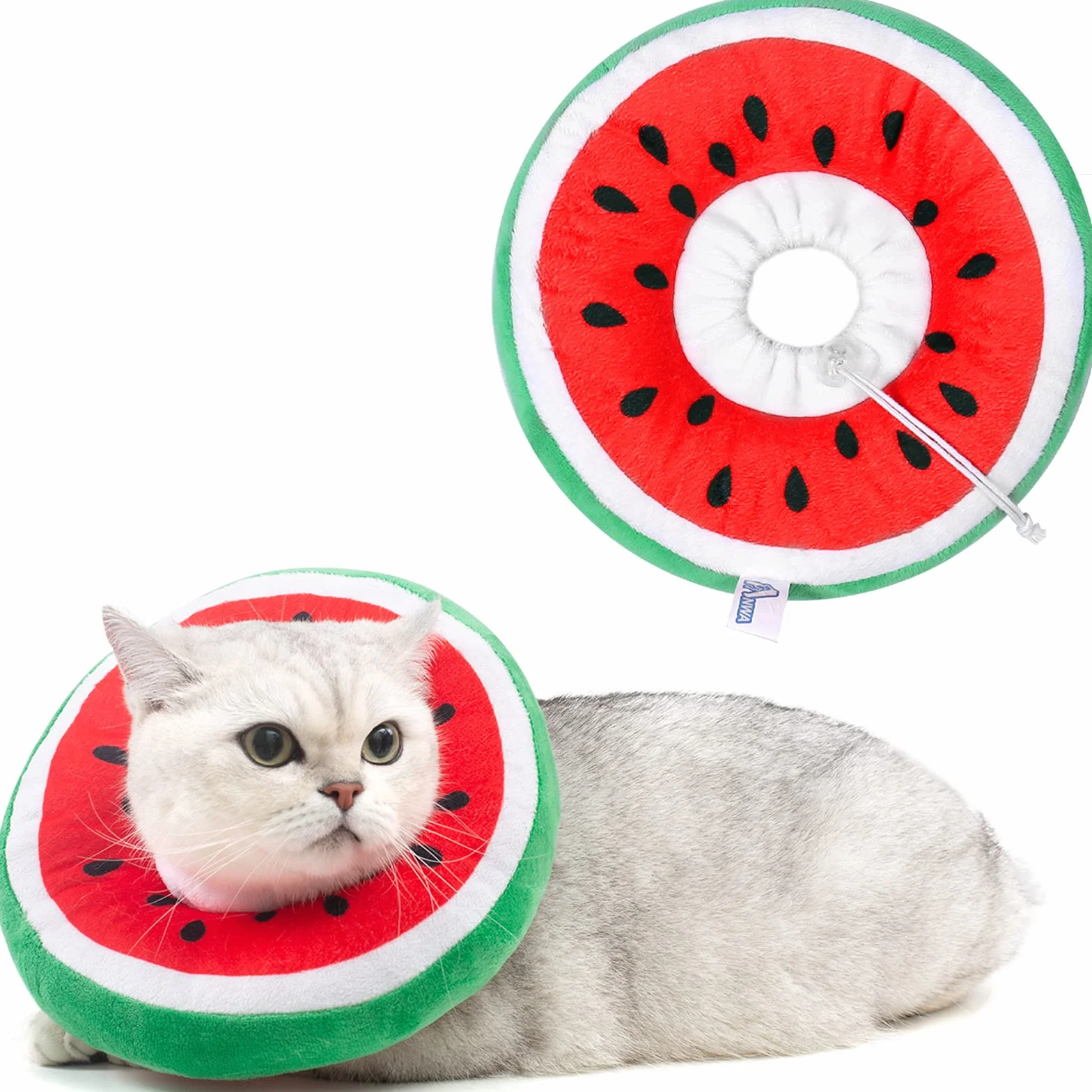 ANWA Collerette pour Chat Anti Léchage Réglable et Pliable en Tissu Souple Forme Fruit Watermelon M