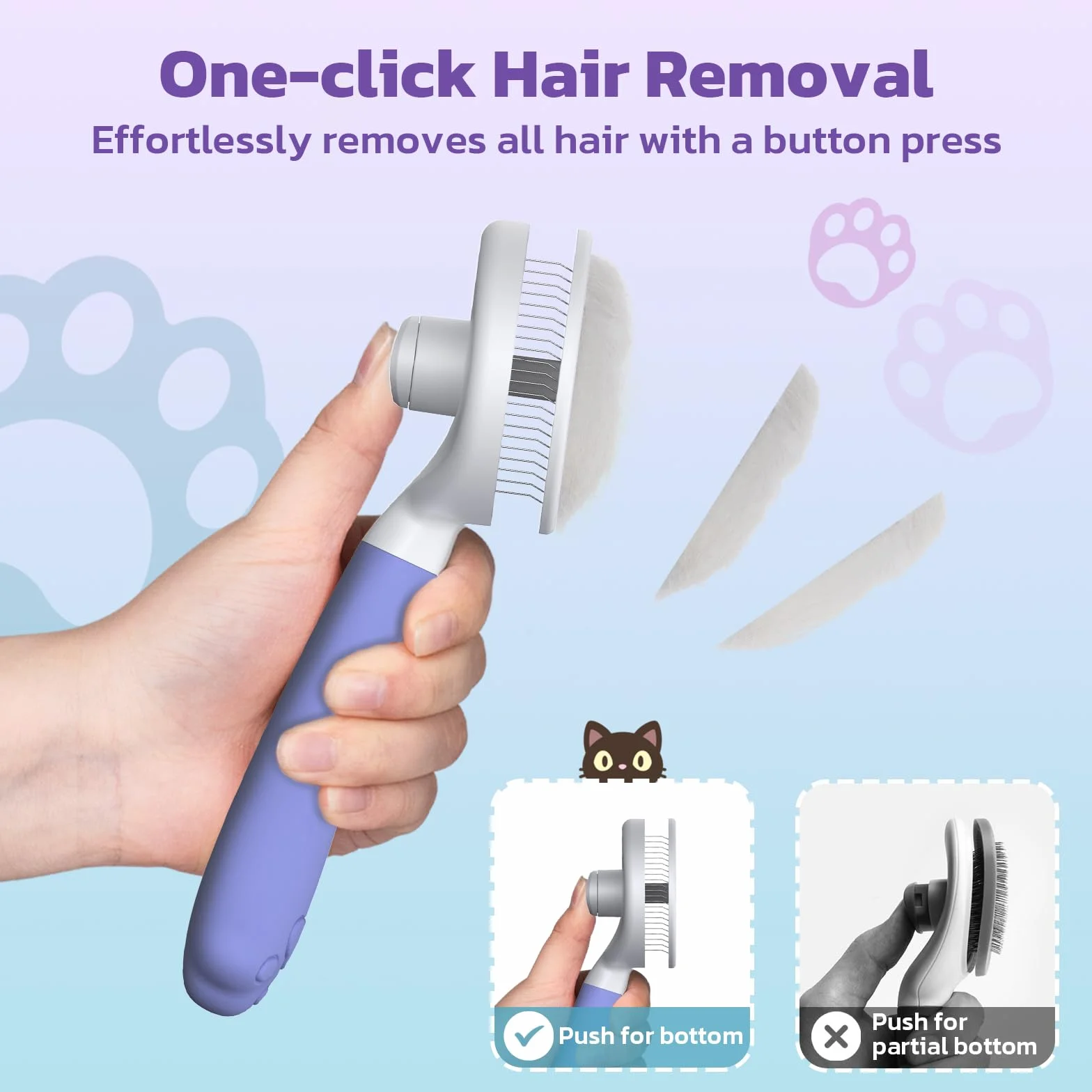 Brosse pour Chats et Chiens Zivacate Auto-nettoyante Poignée Ergonomique Poils Courts et Longs Violet