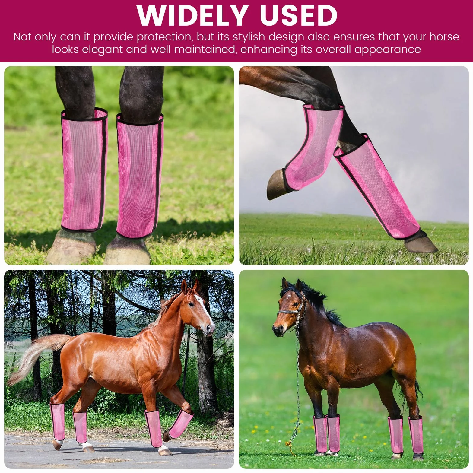Lot de 4 bottes en maille respirante pour cheval - Legging confortable - Fatigue des jambes - Enroulez les jambes pour protéger (rose)