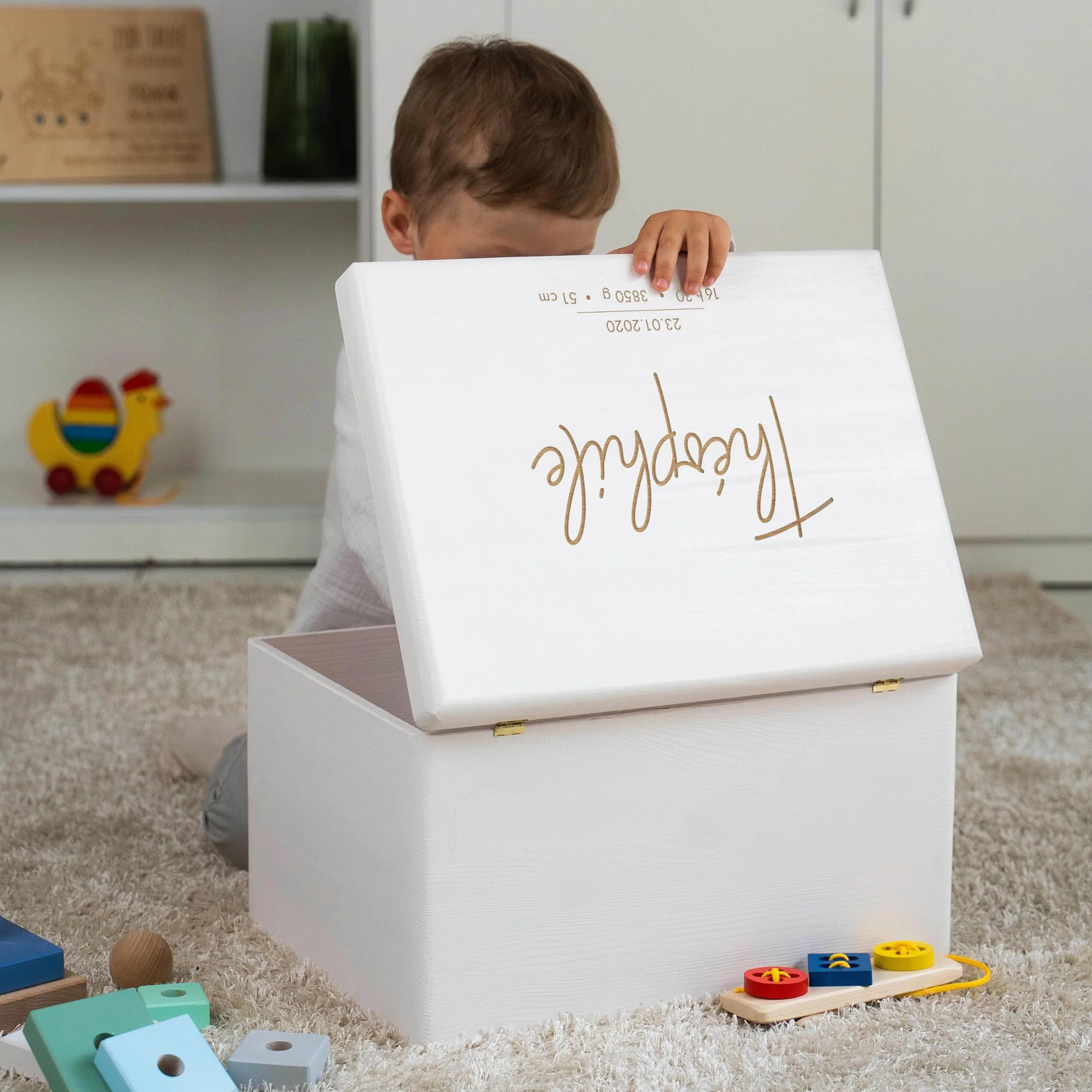 Boîte à souvenir bébé LAUBLUST Sarre Taille XL 40x30x24cm Blanc Bois FSC Cadeau naissance personnalisable