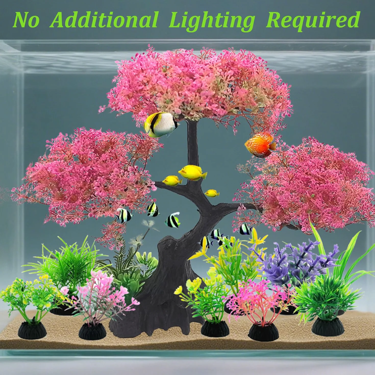 SLOCME Ensemble de décoration pour aquarium cerisier rose 10 pièces plantes artificielles plastique