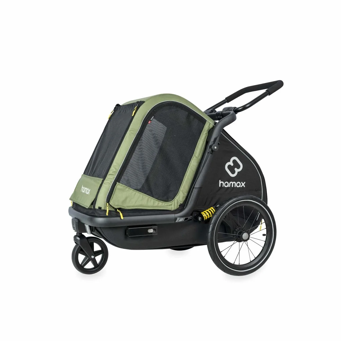 Hamax Remorque Chien Pluto Suspension 3 Positions Kit Poussette Inclus Charge Max 35 kg L 45 kg Sécurité Confort