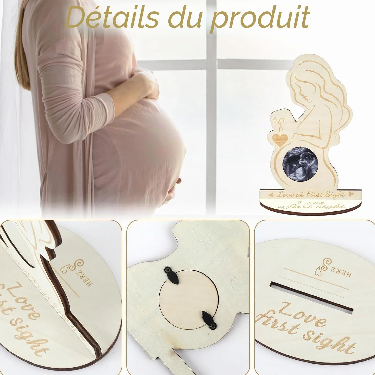 Cadre Photo Femme Enceinte en Bois - Décoration Unique pour Échographies de Bébé - Support Photo Ultrasons