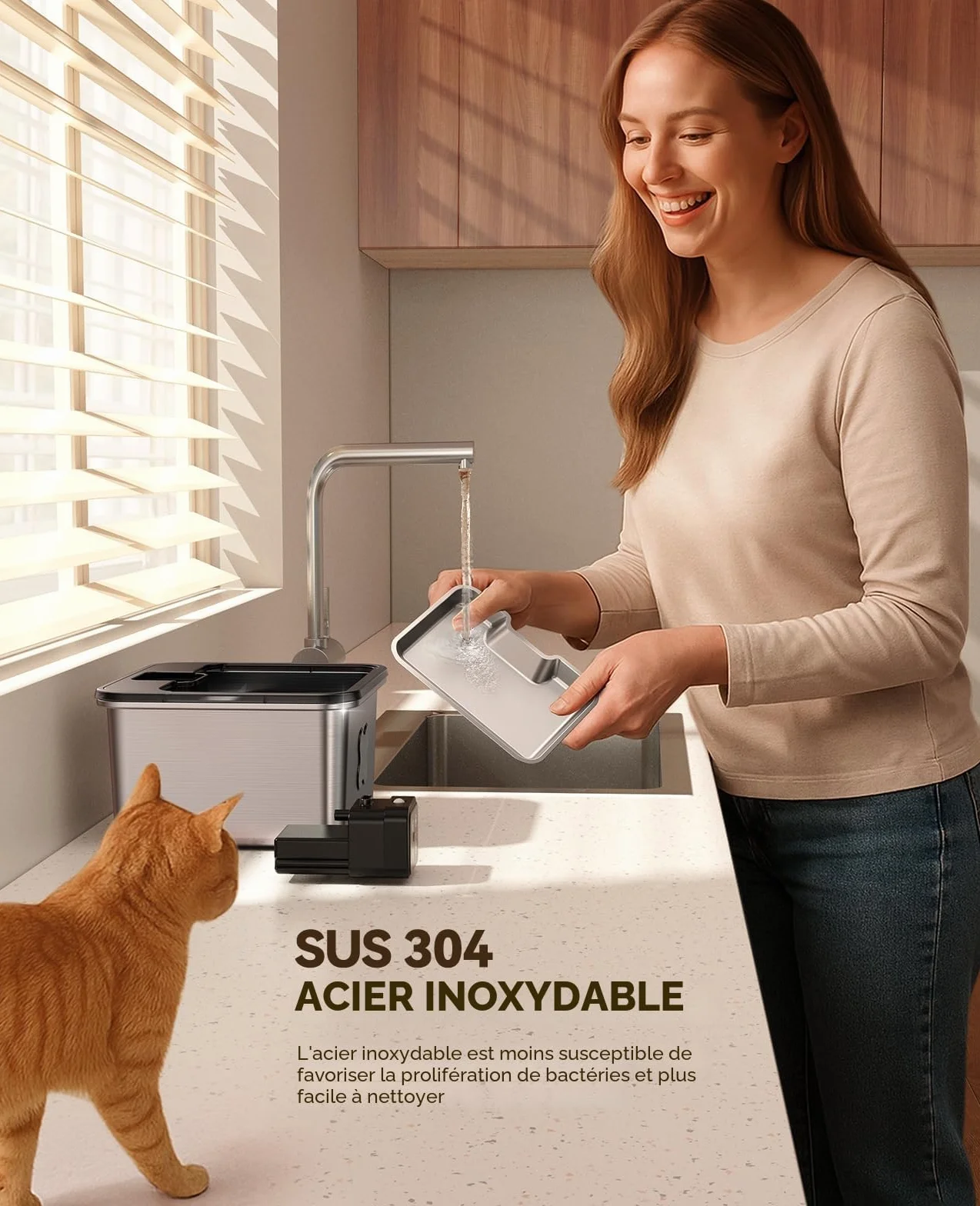FEELNEEDY Fontaine à Eau pour Chat sans Fil 3.2L INOX avec Détecteur de Mouvement, Batterie 4000mAh