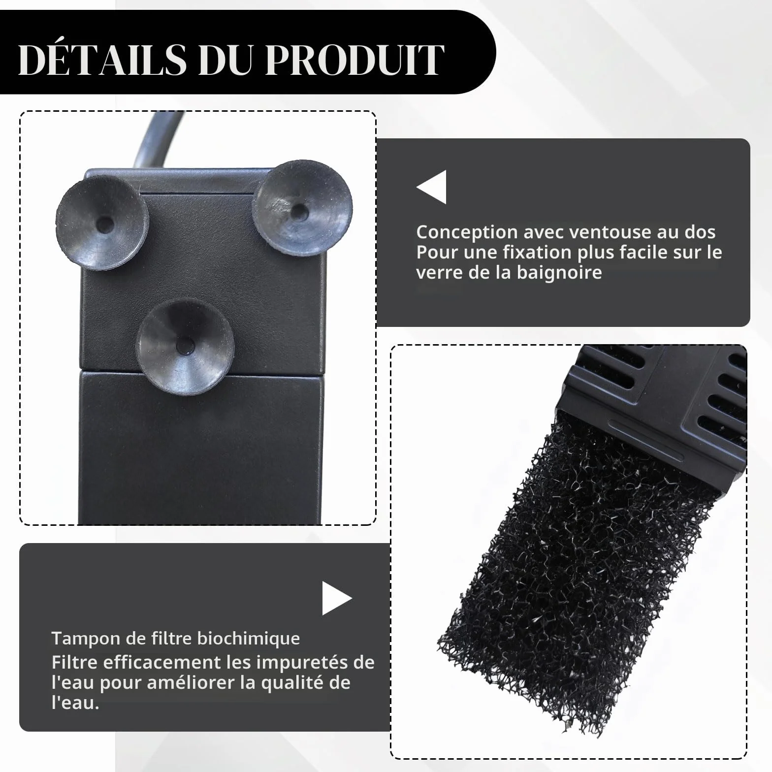Filtre Intérieur pour Aquarium 20-40L 3 en 1 Pompe Double Filtration Silencieux Eau Douce Salée